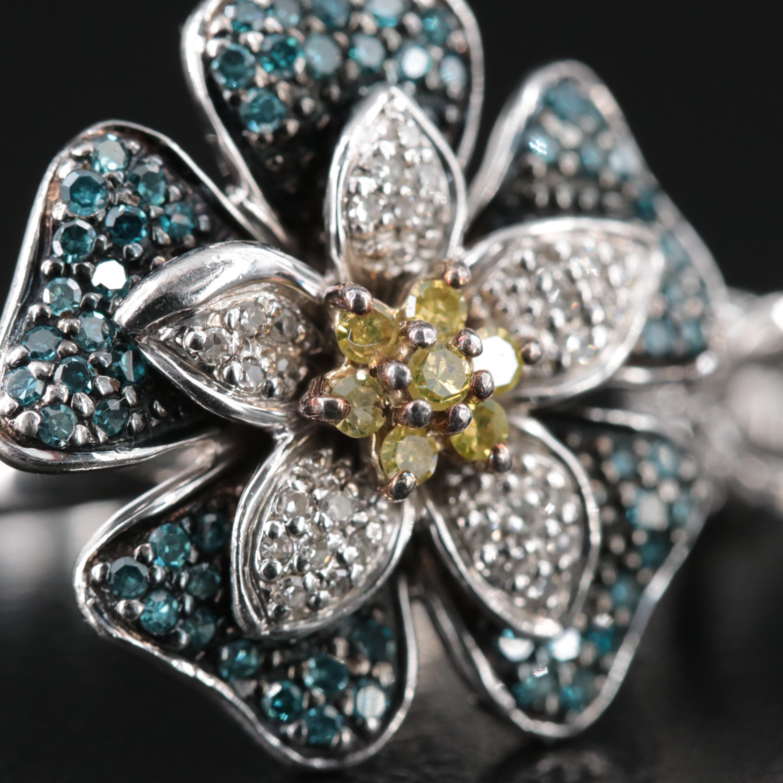 Sterling Diamond Ring Collection Including Fancy Color