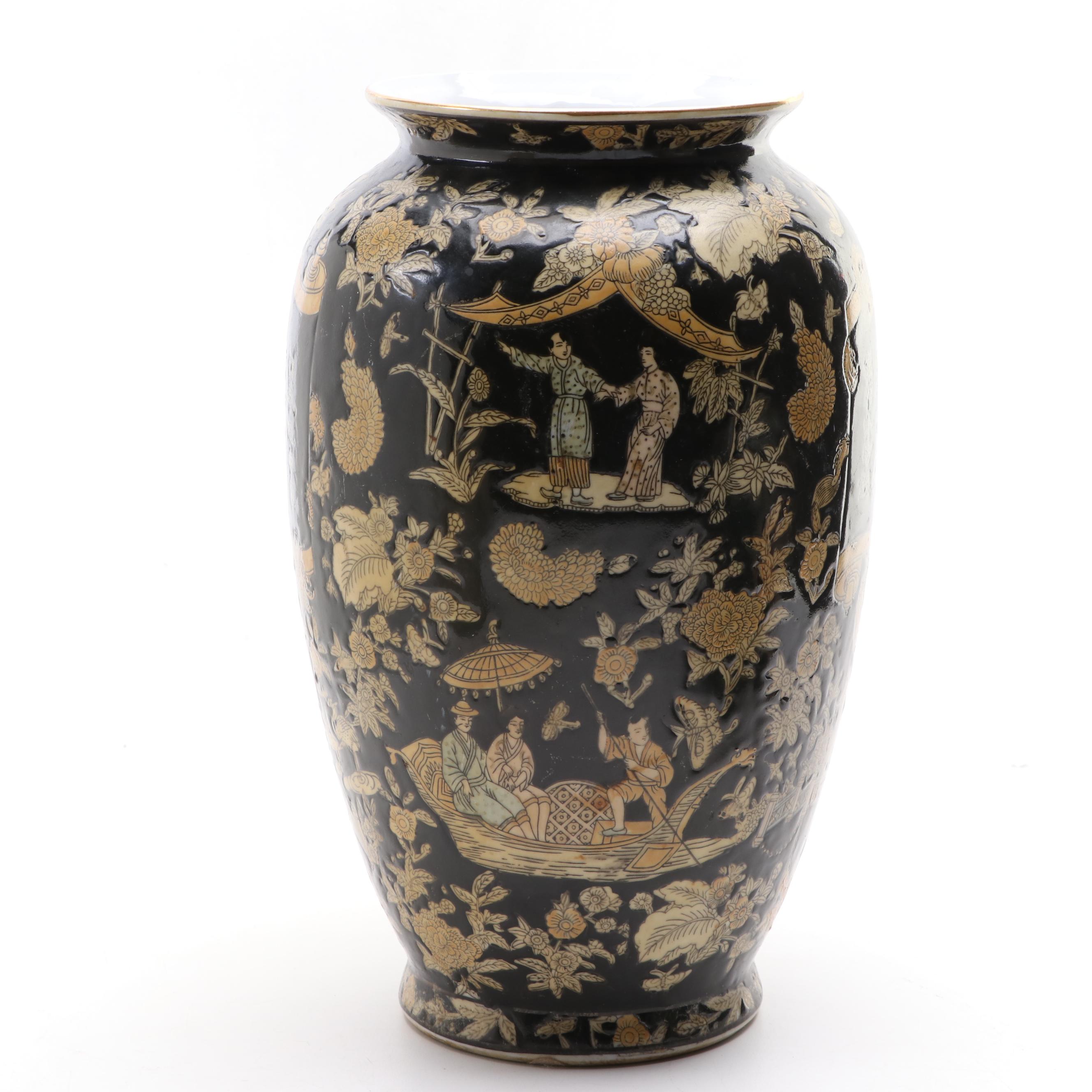 Chinese Moriage Ceramic Vase and Hand-Painted Ceramic Floor Vase
