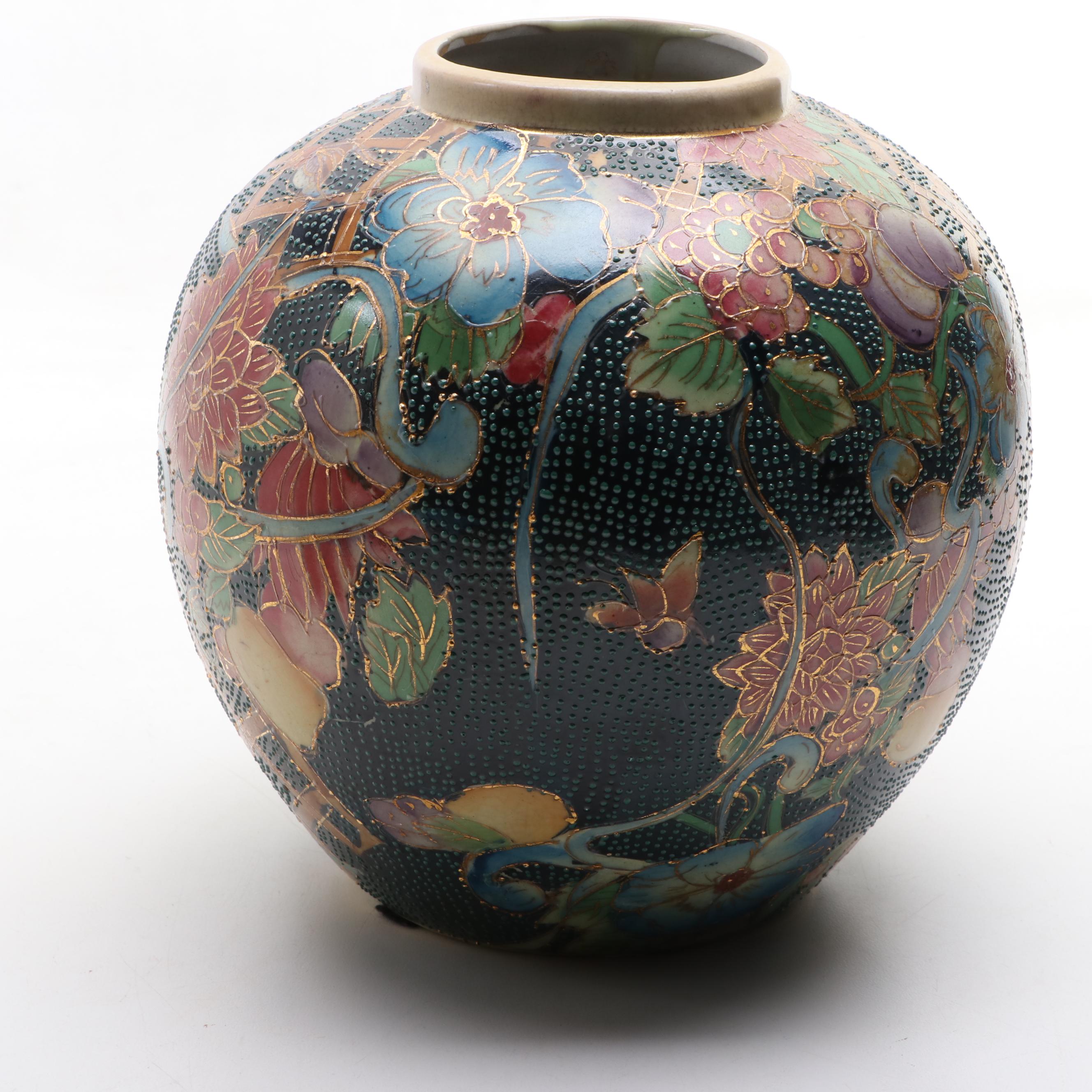 Chinese Moriage Ceramic Vase and Hand-Painted Ceramic Floor Vase