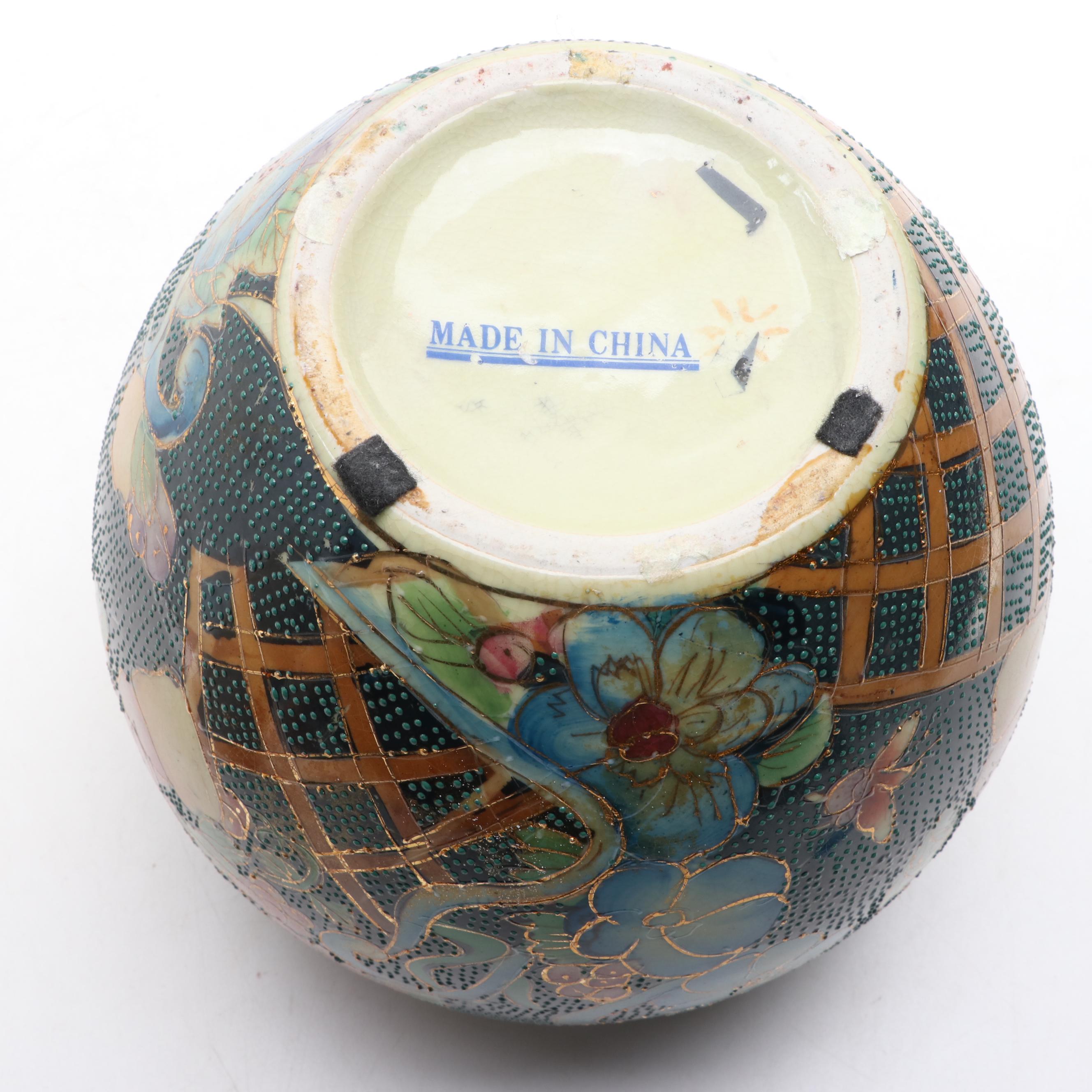 Chinese Moriage Ceramic Vase and Hand-Painted Ceramic Floor Vase