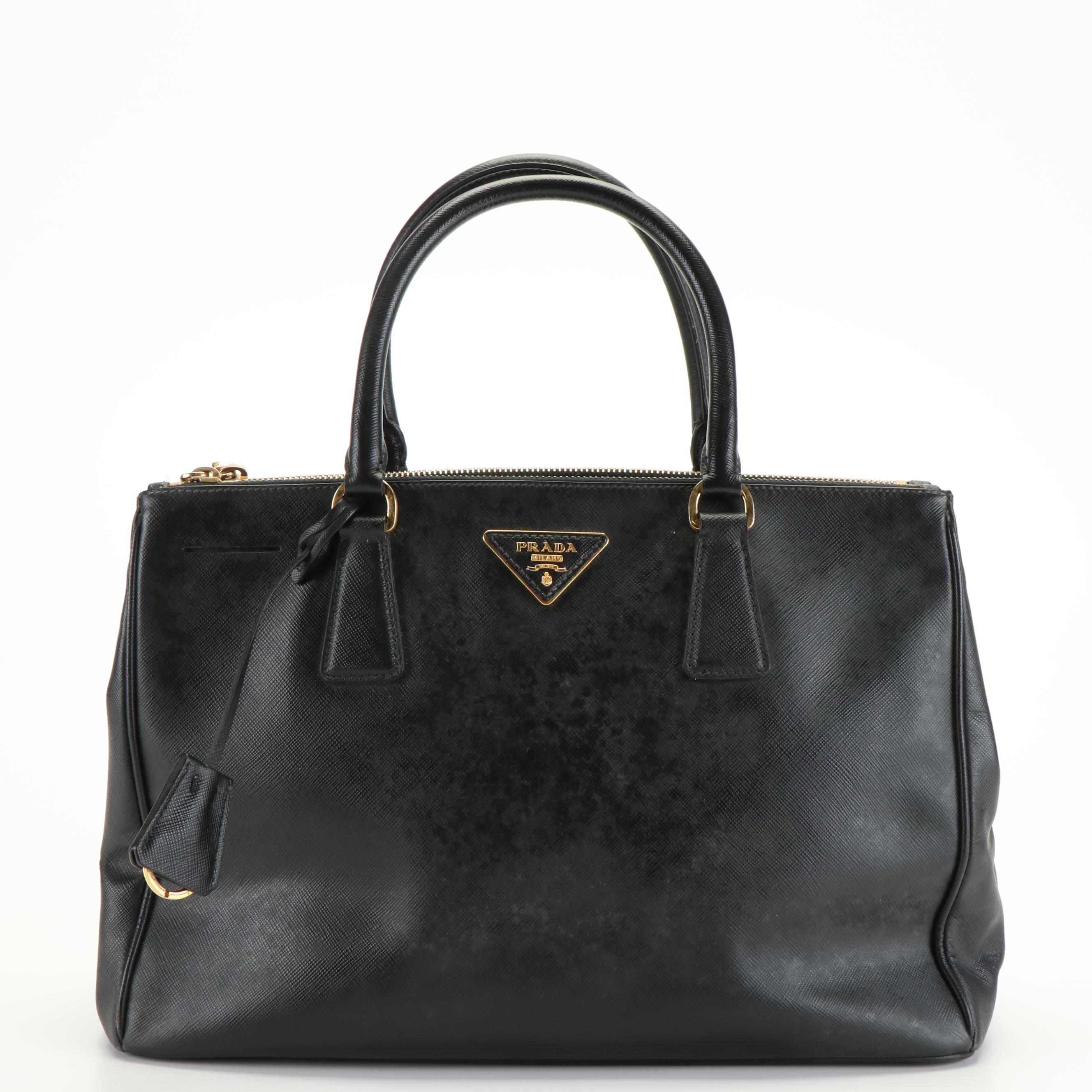 Prada Large Double-Zip Tote Bag in Black Saffiano Lux Leather