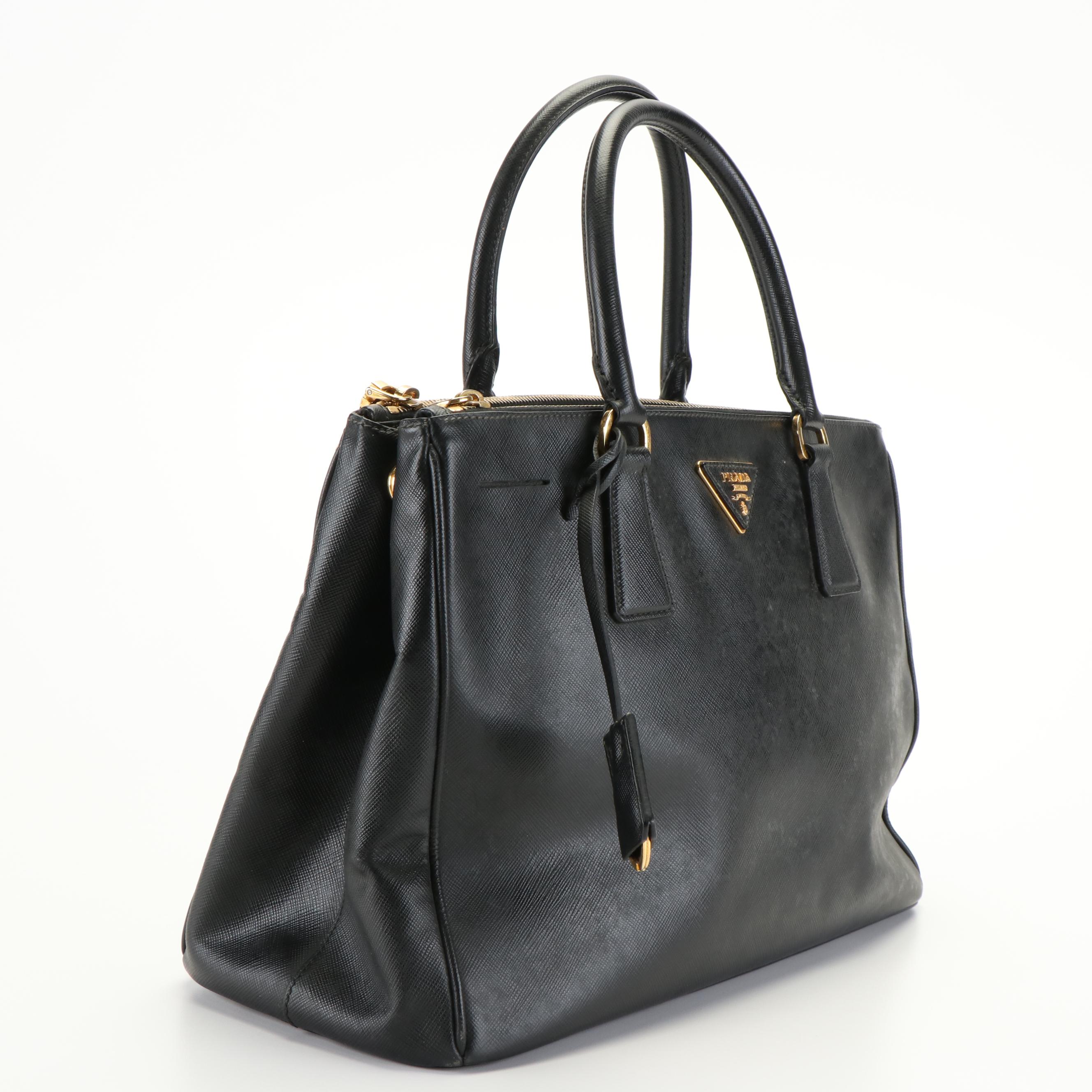 Prada Large Double-Zip Tote Bag in Black Saffiano Lux Leather