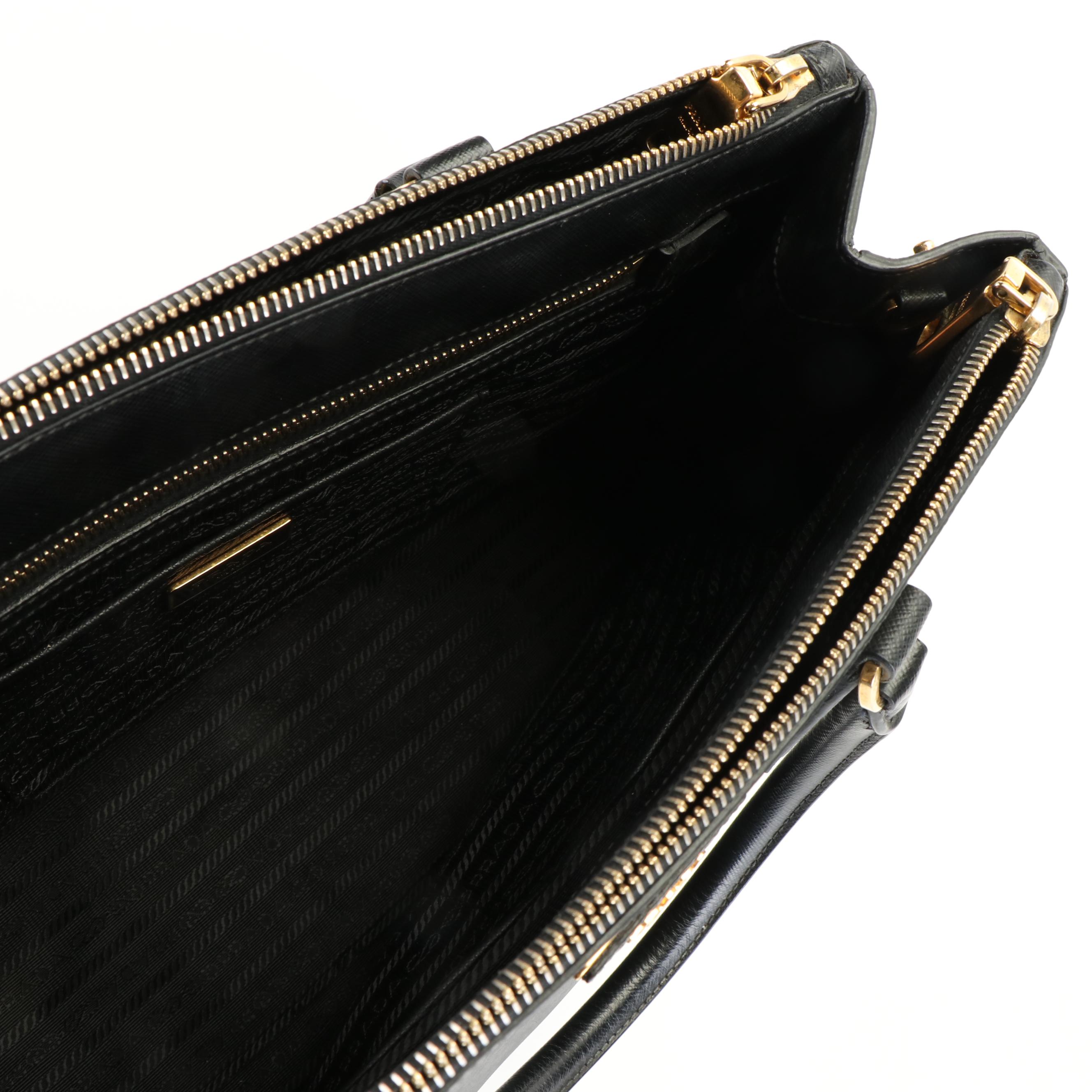 Prada Large Double-Zip Tote Bag in Black Saffiano Lux Leather