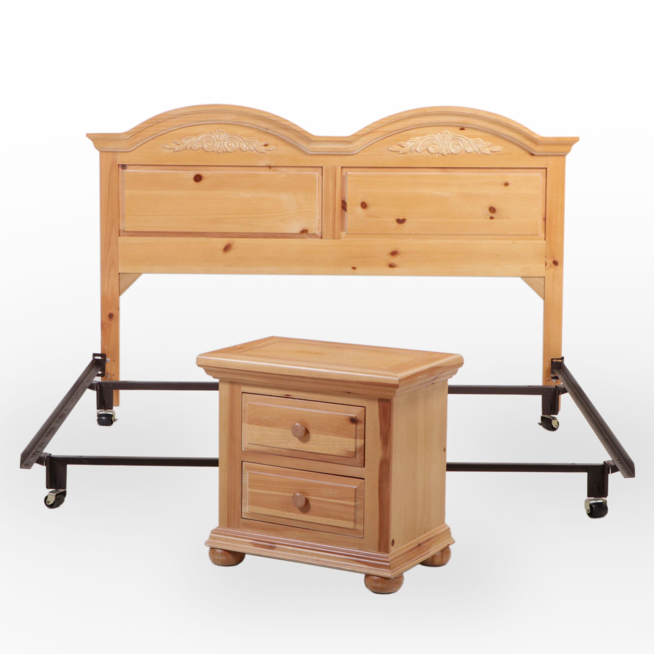 Broyhill "Fontana" Pine King Size Bed Frame Plus Bedside Chest