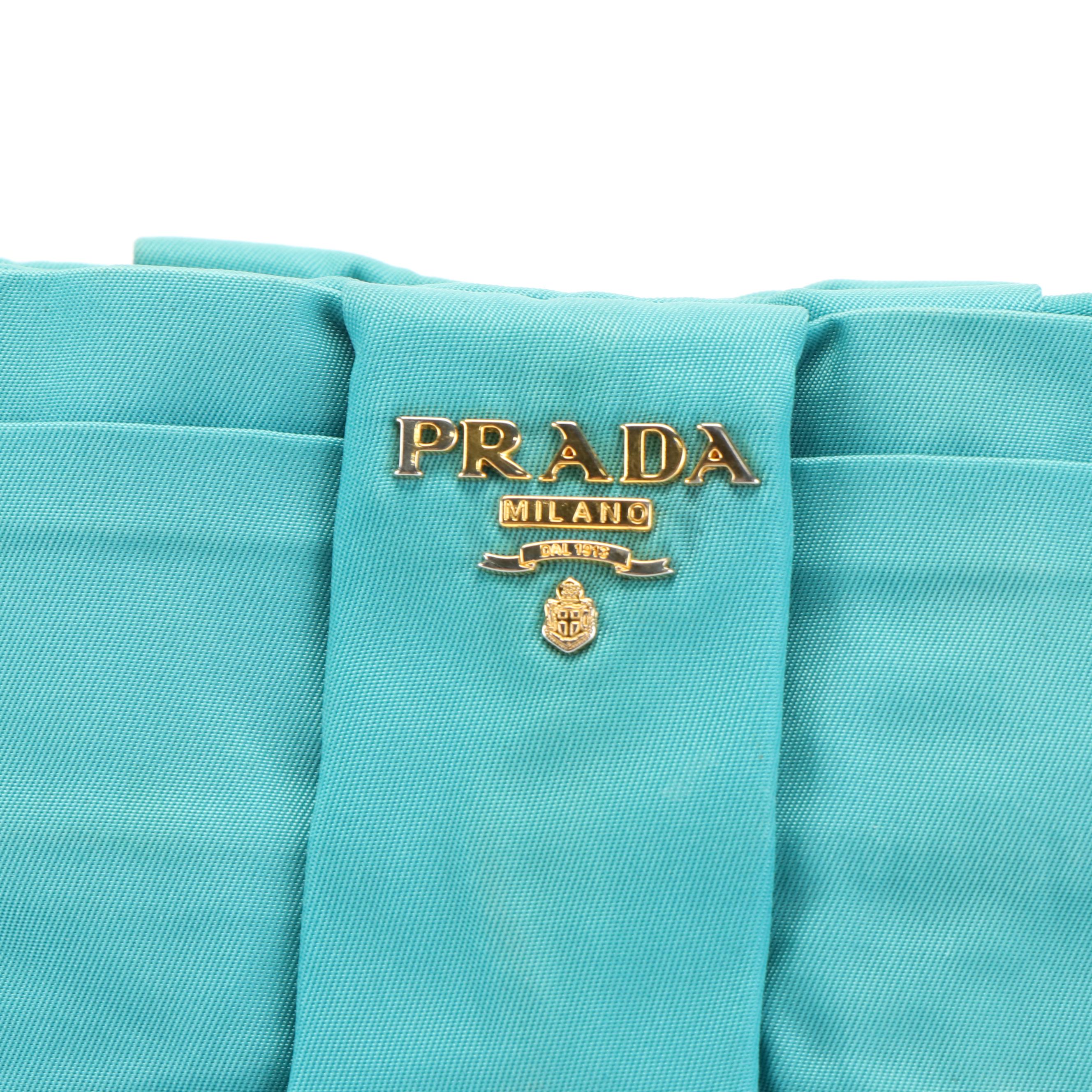 Prada Fiocco Turquoise Tessuto Nylon Bow Wristlet Clutch
