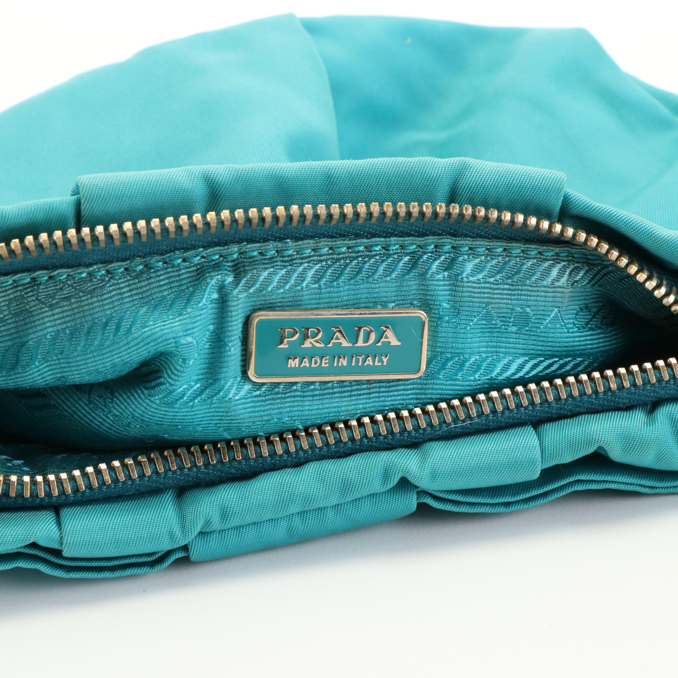 Prada Fiocco Turquoise Tessuto Nylon Bow Wristlet Clutch