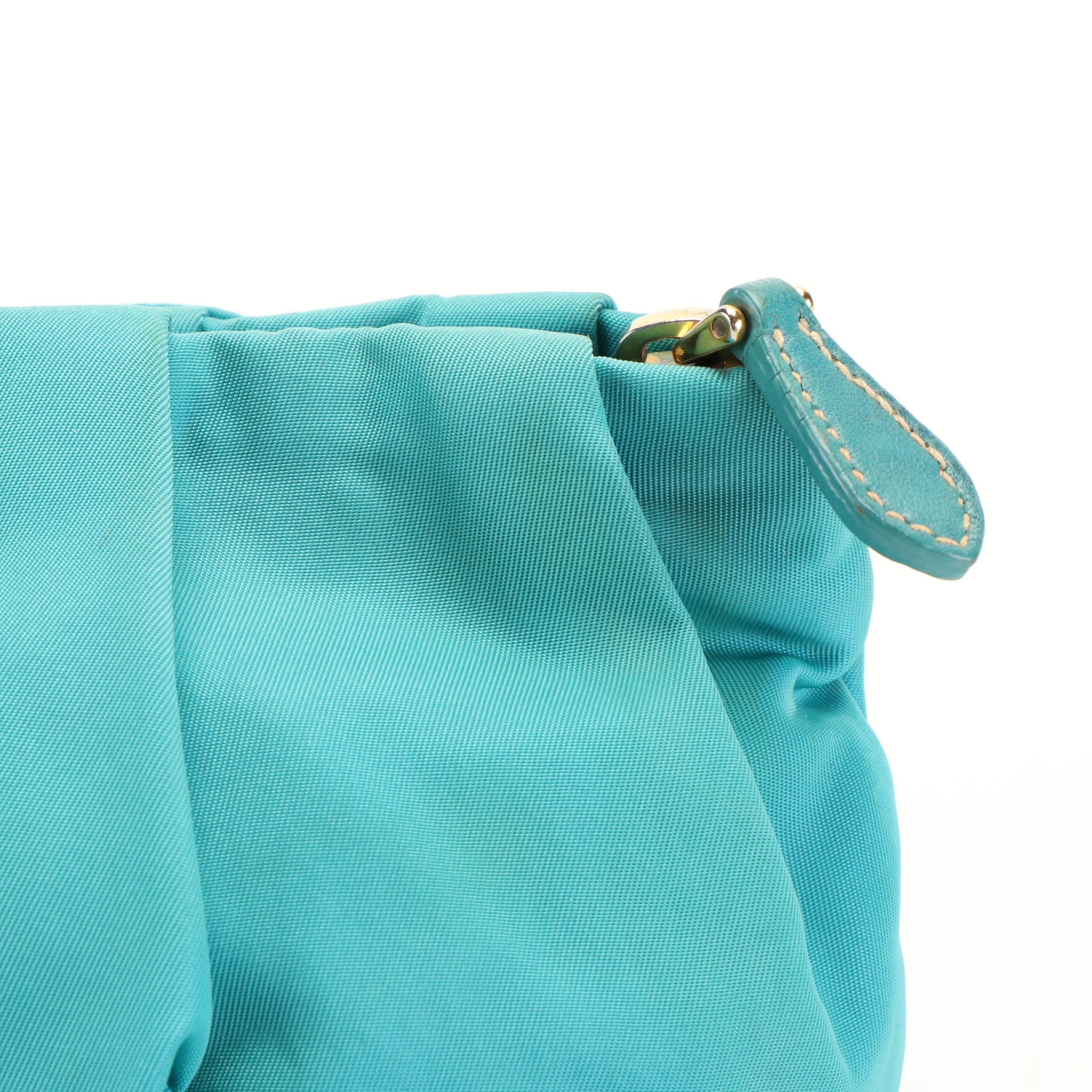Prada Fiocco Turquoise Tessuto Nylon Bow Wristlet Clutch