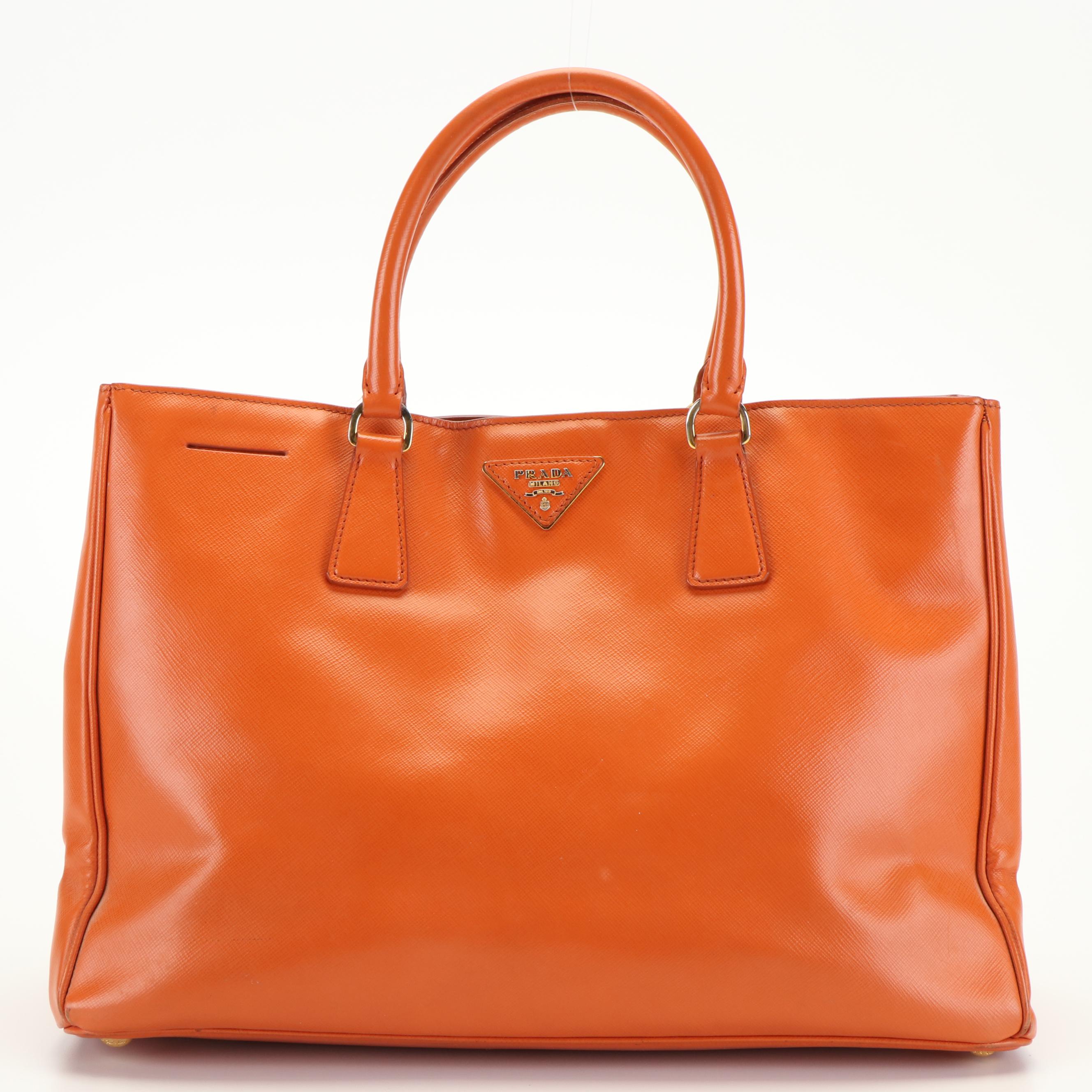 Prada Orange Saffiano Lux Leather Large Gardener's Tote