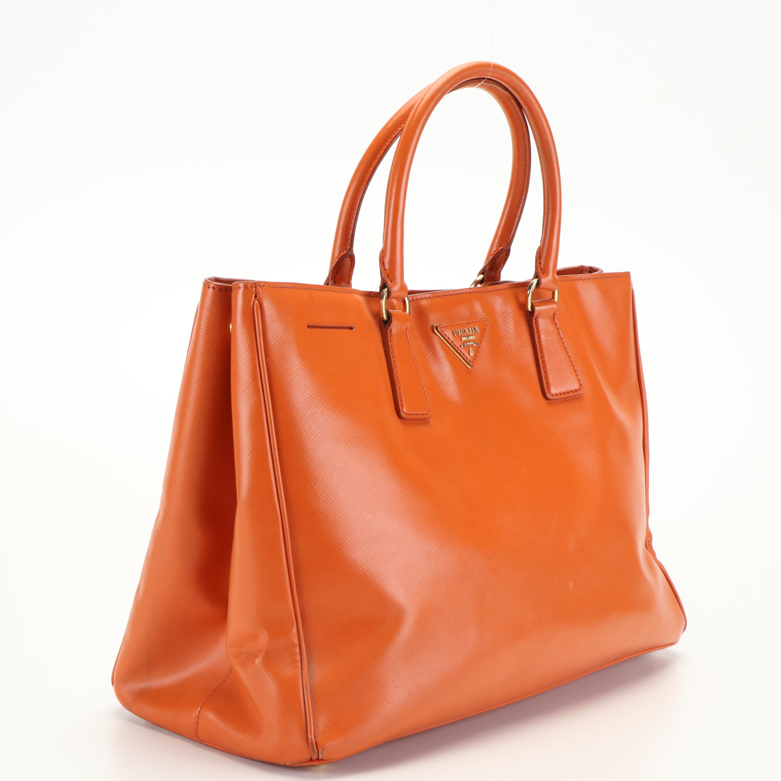 Prada Orange Saffiano Lux Leather Large Gardener's Tote