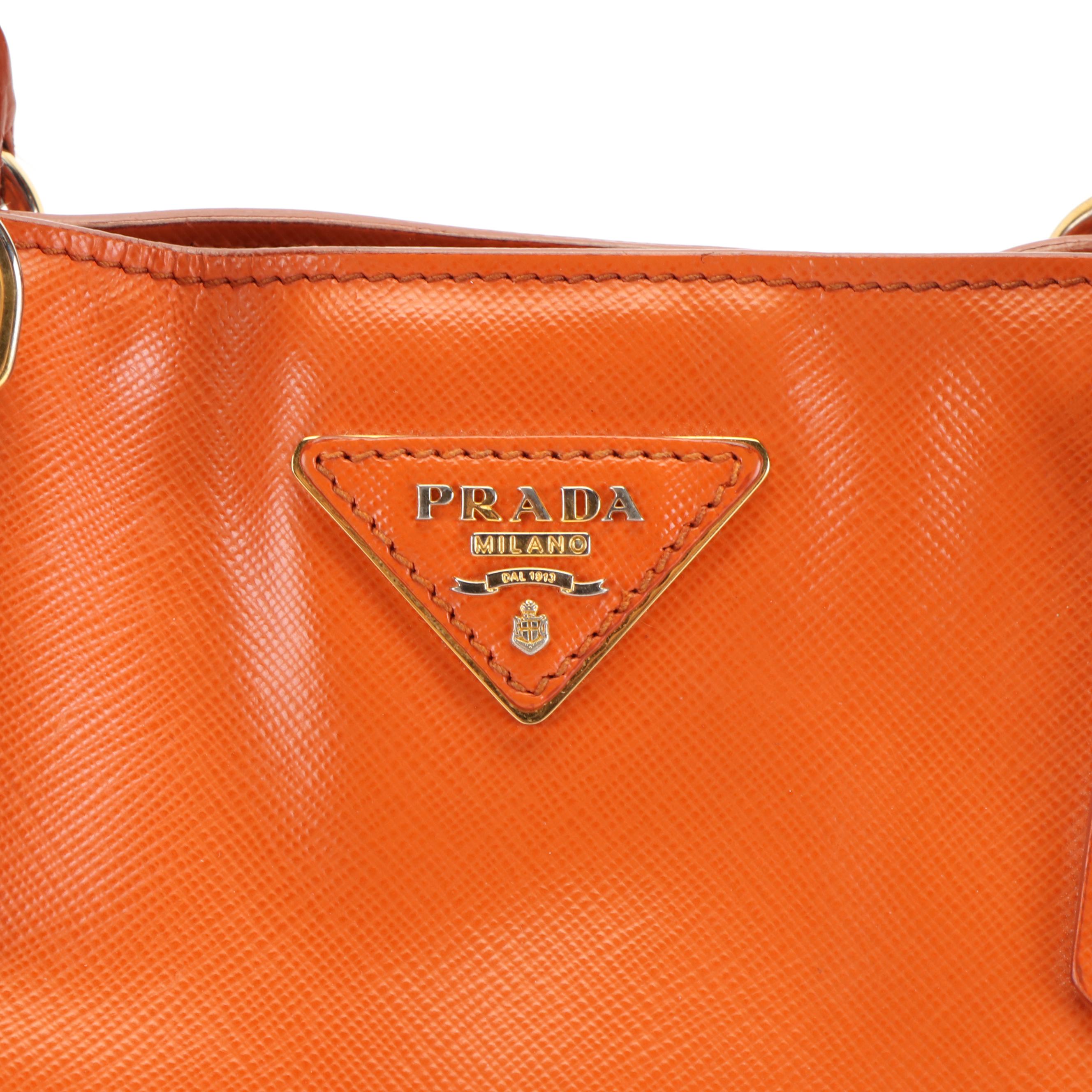Prada Orange Saffiano Lux Leather Large Gardener's Tote