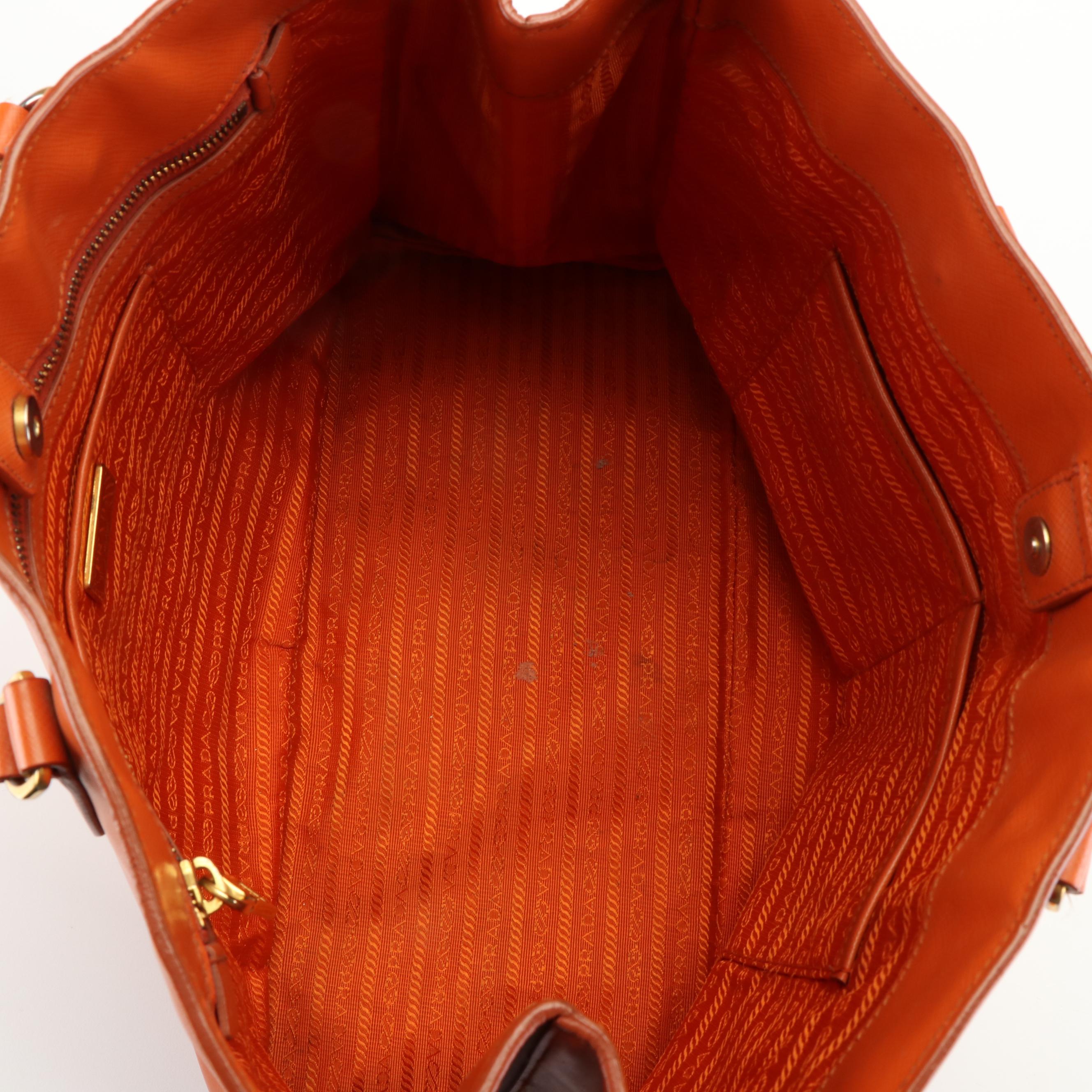 Prada Orange Saffiano Lux Leather Large Gardener's Tote