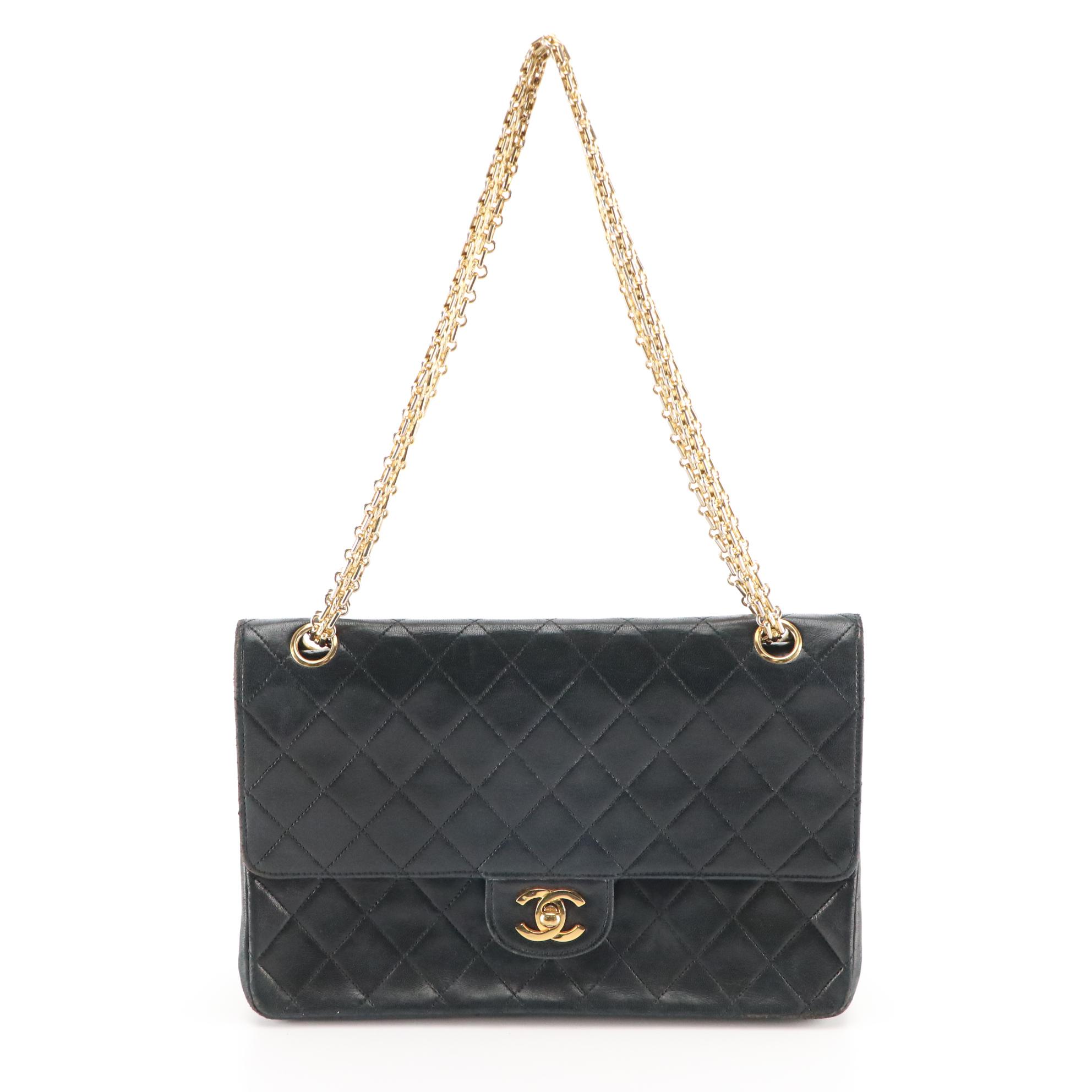 Chanel Double Flap Chain Strap Shoulder Bag in Black Quilted Lambskin Leather