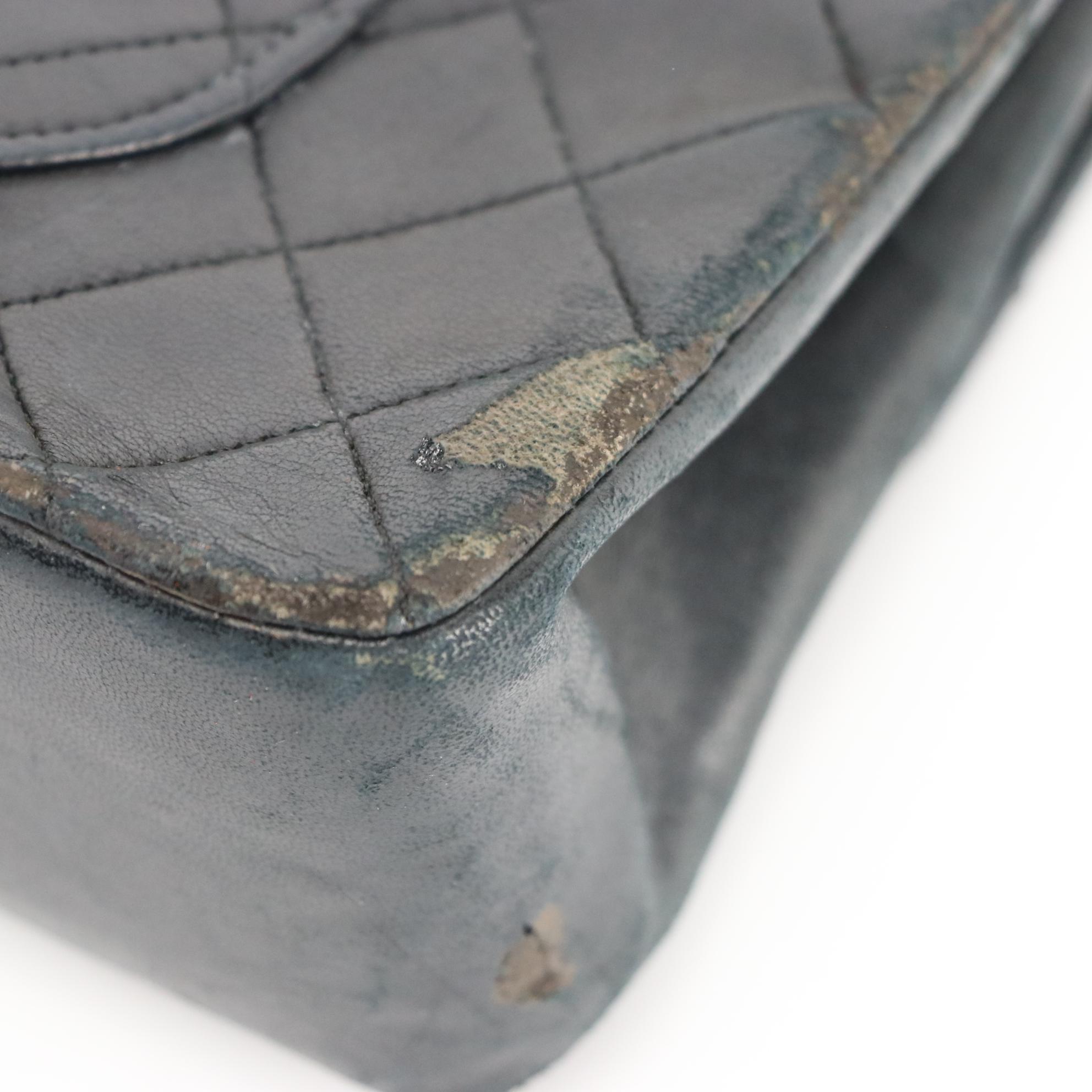 Chanel Double Flap Chain Strap Shoulder Bag in Black Quilted Lambskin Leather