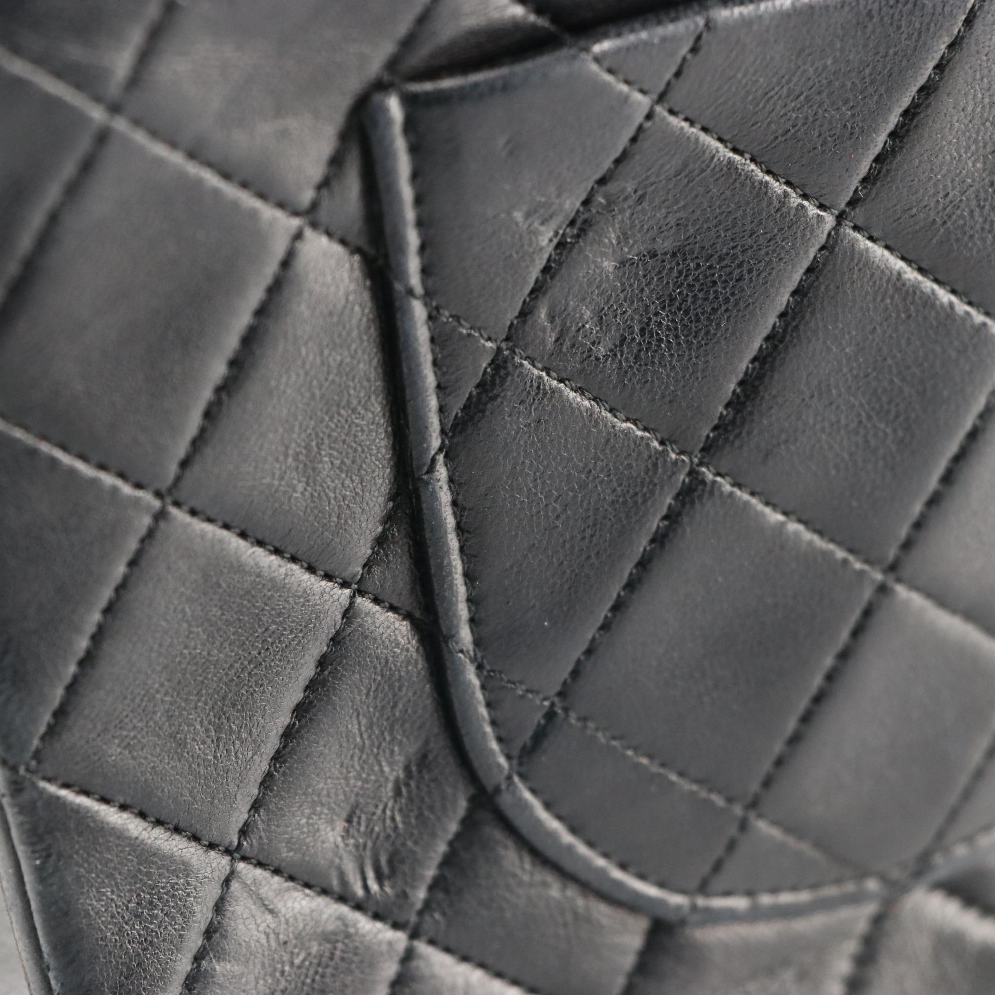 Chanel Double Flap Chain Strap Shoulder Bag in Black Quilted Lambskin Leather