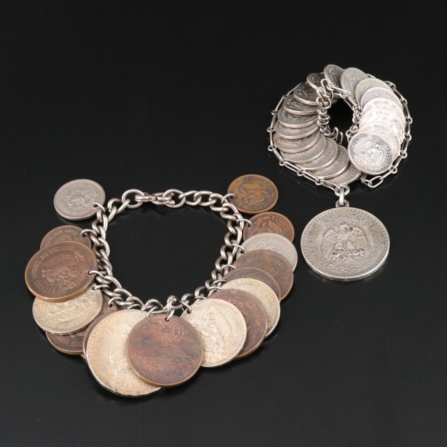 900 Silver Bracelets with Mexican Coins