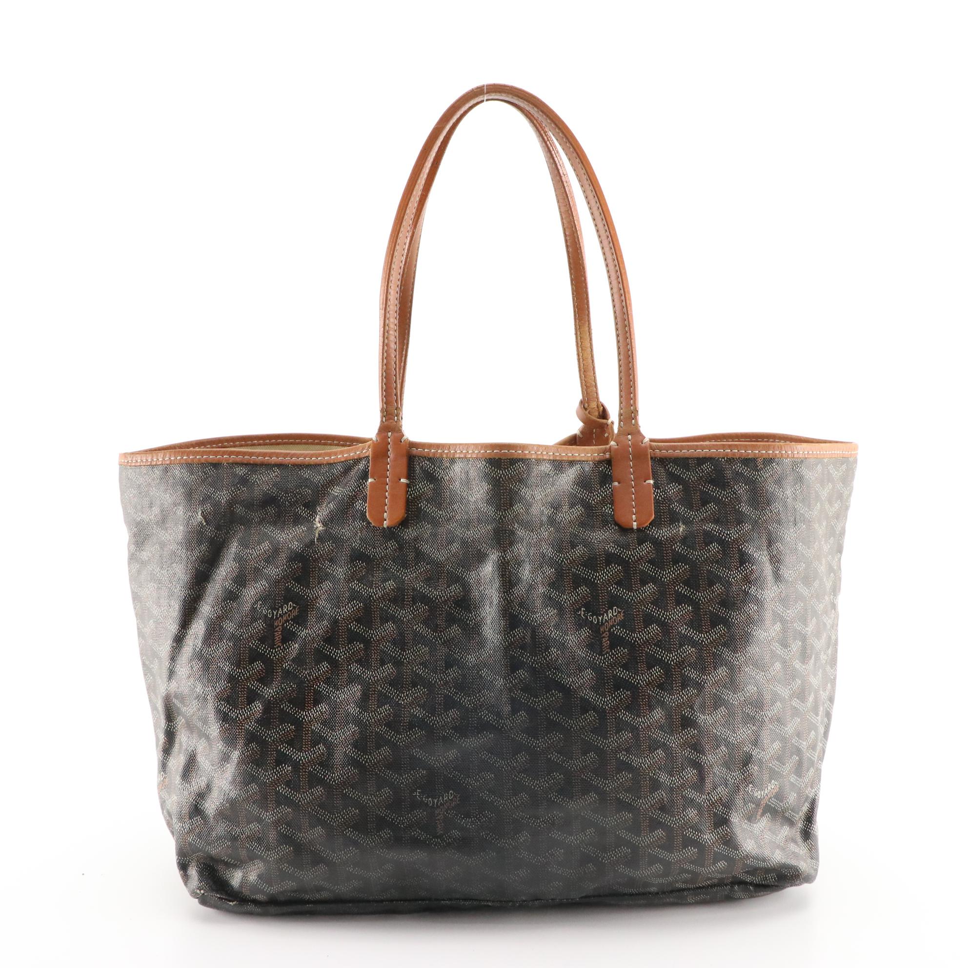 Goyard Saint Louis PM Tote Bag in Black Goyardine Coated Canvas and Leather Trim