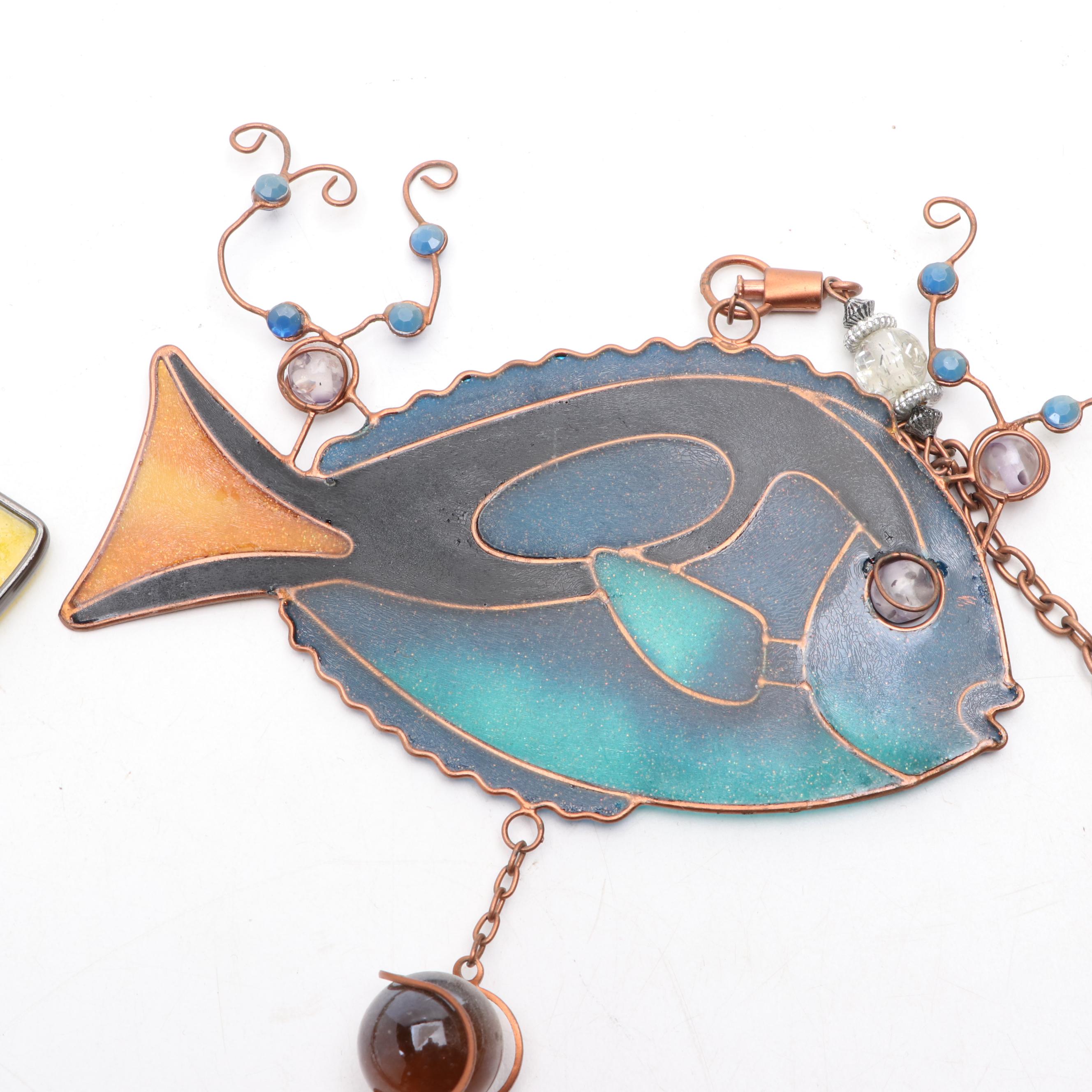 Stained Glass Fish Wind Chimes and Hanging Figure