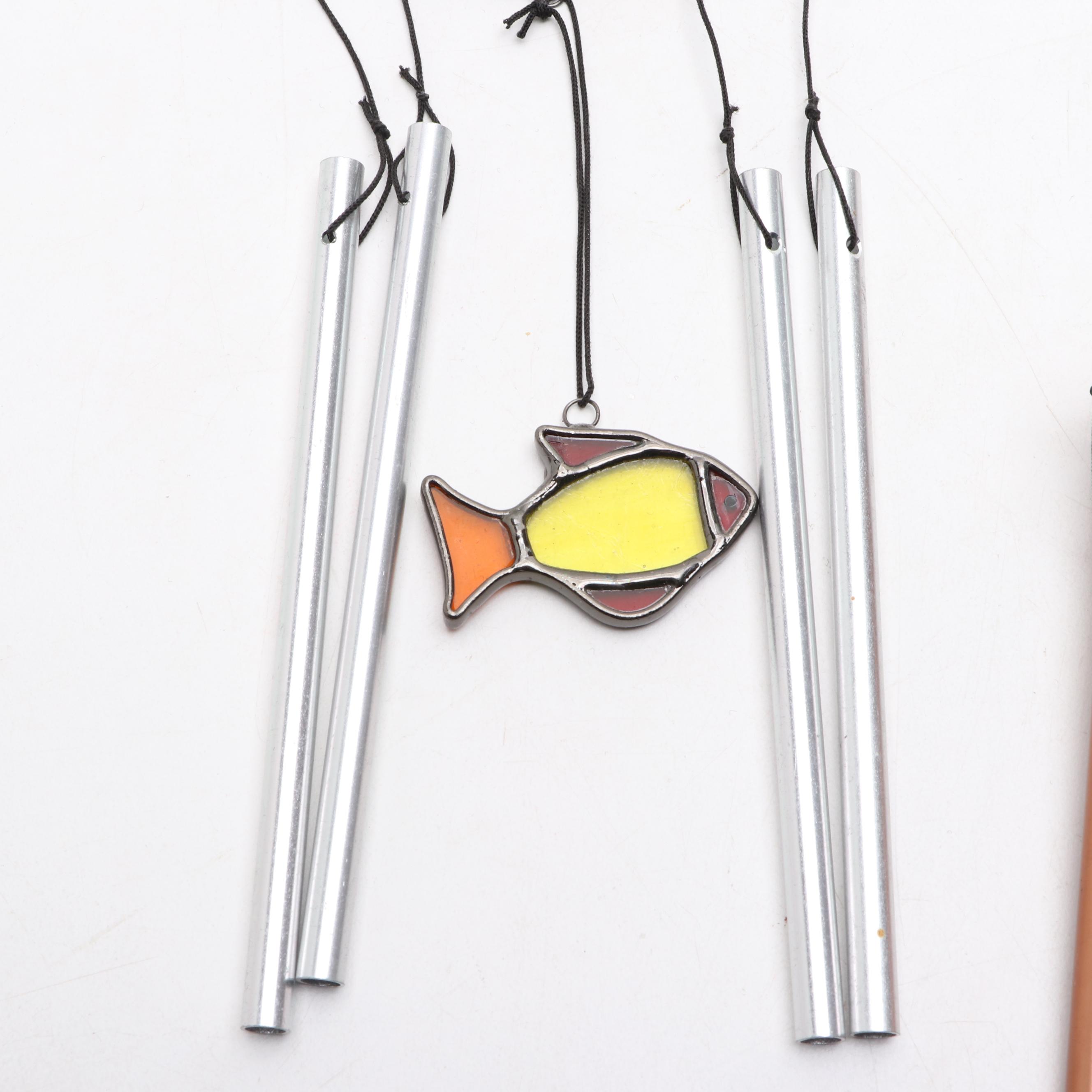 Stained Glass Fish Wind Chimes and Hanging Figure