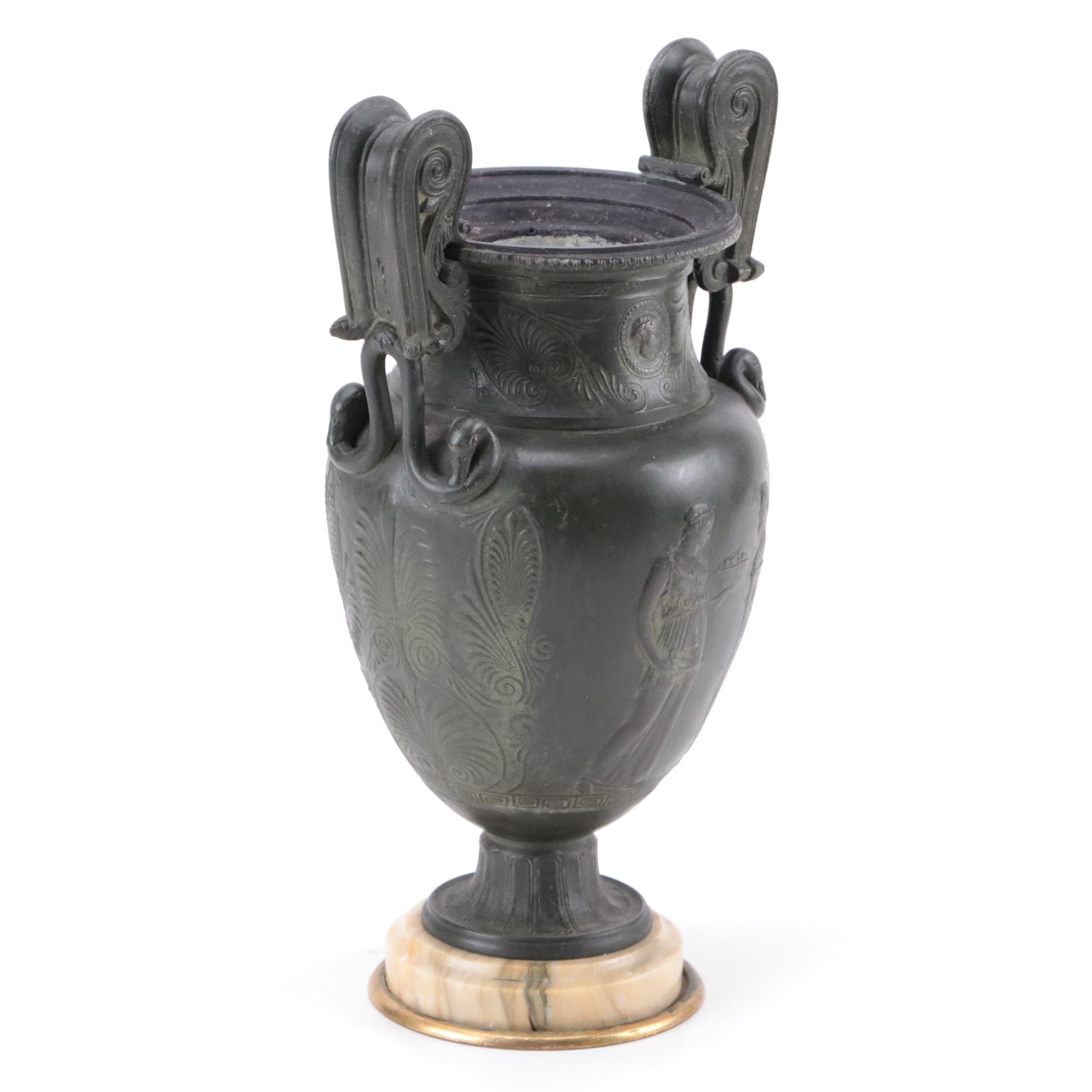 Grand Tour Etruscan Style Cast Metal Urn, 19th Century