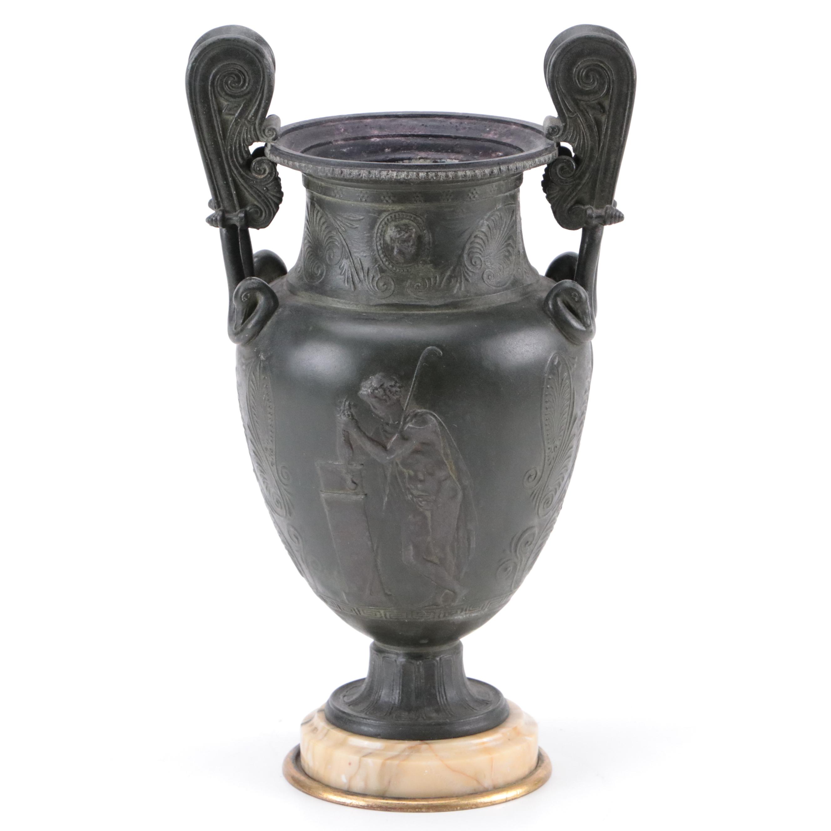 Grand Tour Etruscan Style Cast Metal Urn, 19th Century