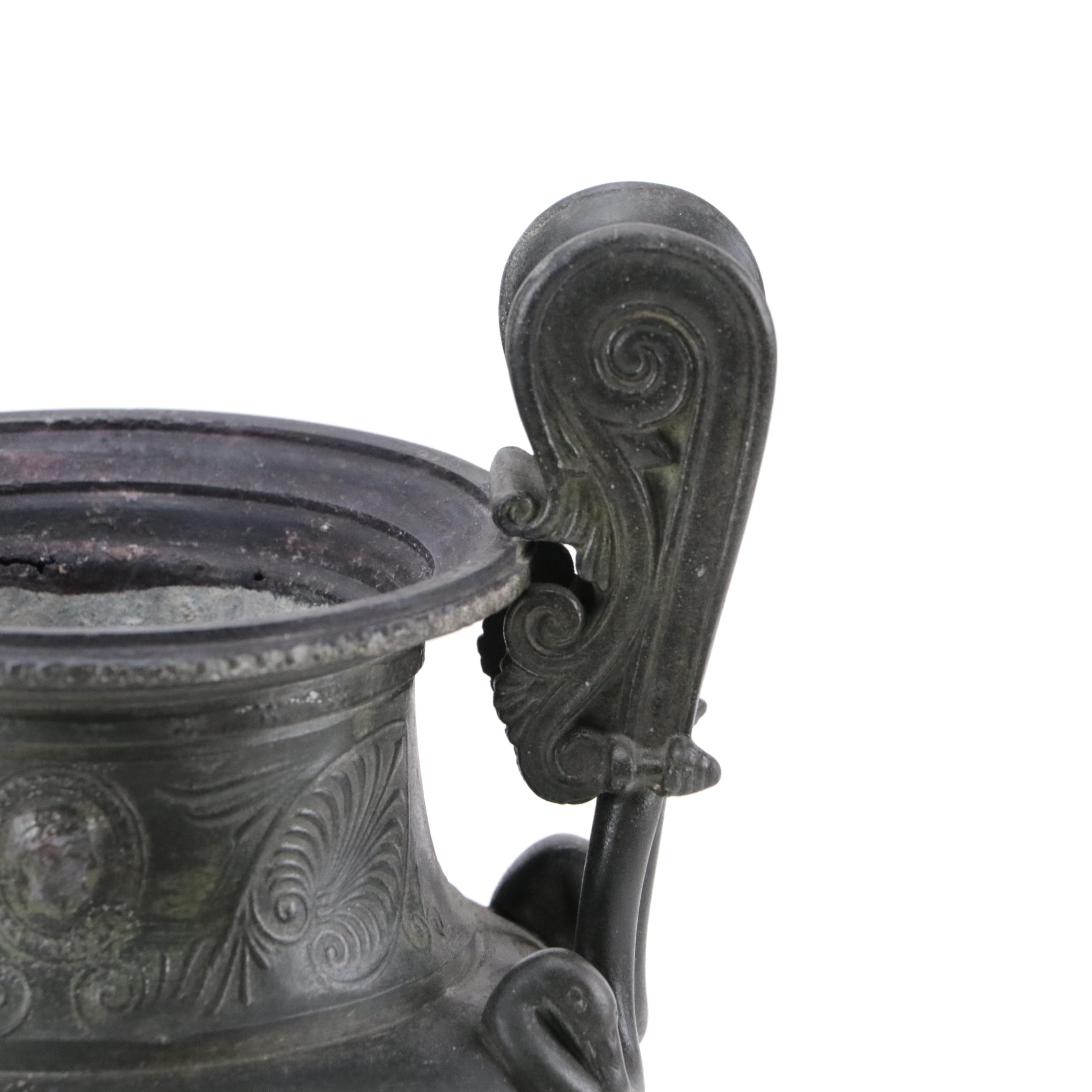 Grand Tour Etruscan Style Cast Metal Urn, 19th Century