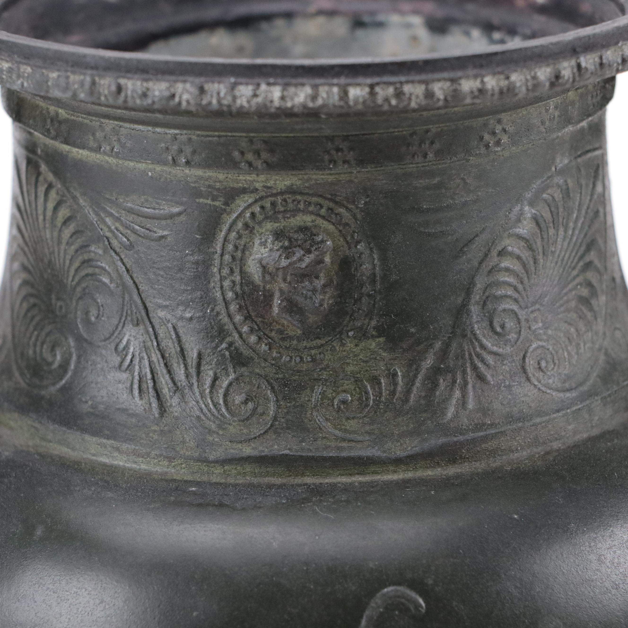 Grand Tour Etruscan Style Cast Metal Urn, 19th Century