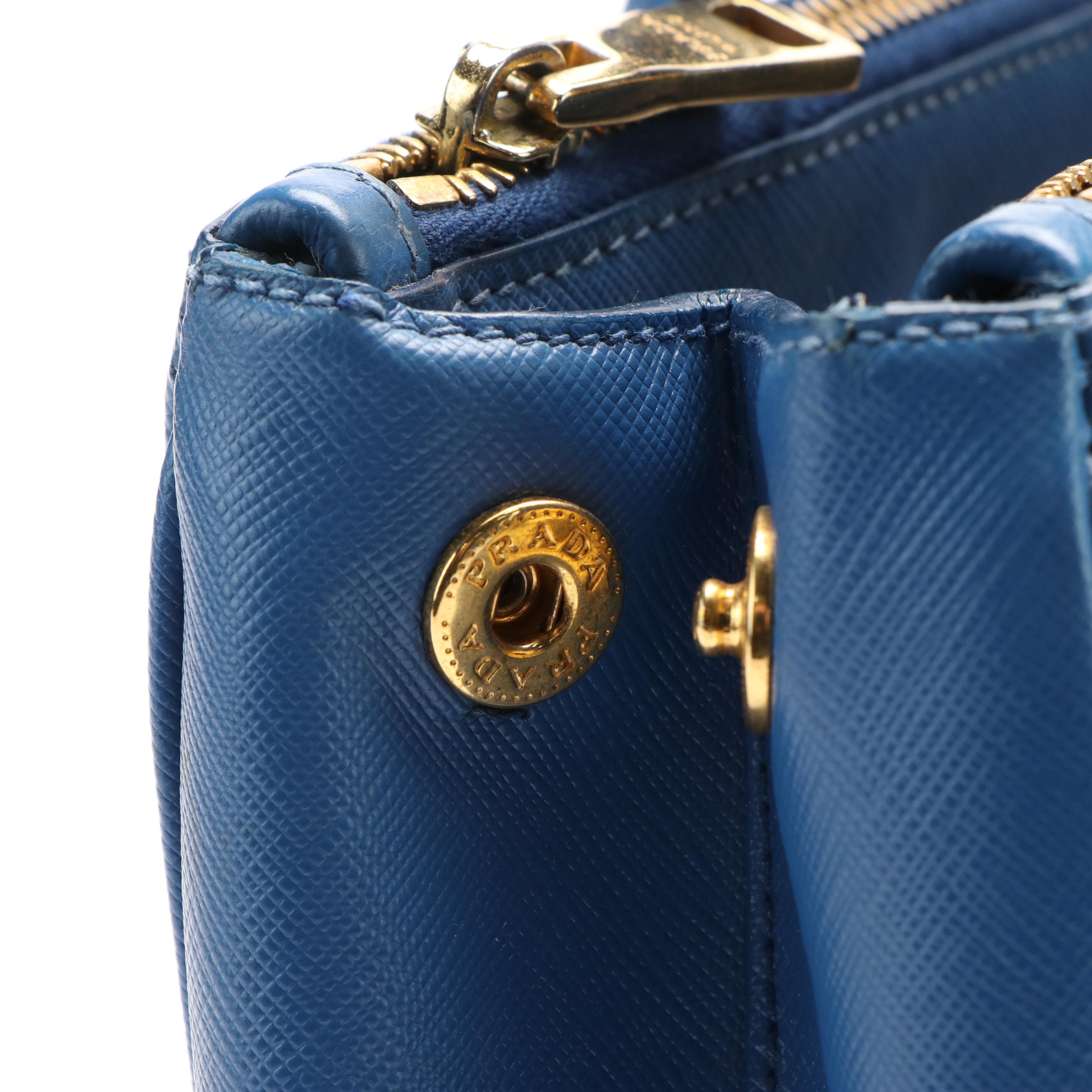 Prada Galleria Small Double Zip Tote in Blue Saffiano Leather