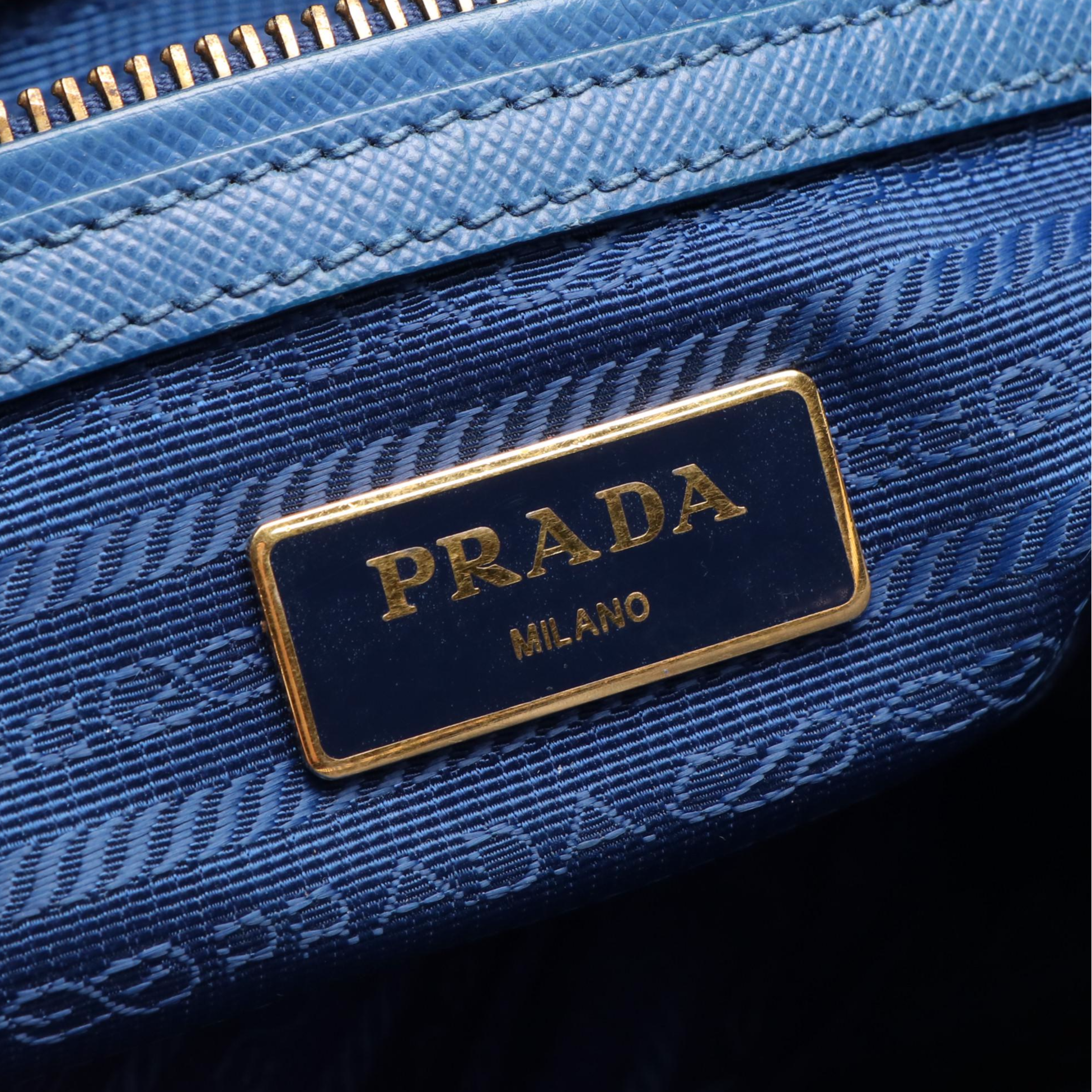 Prada Galleria Small Double Zip Tote in Blue Saffiano Leather