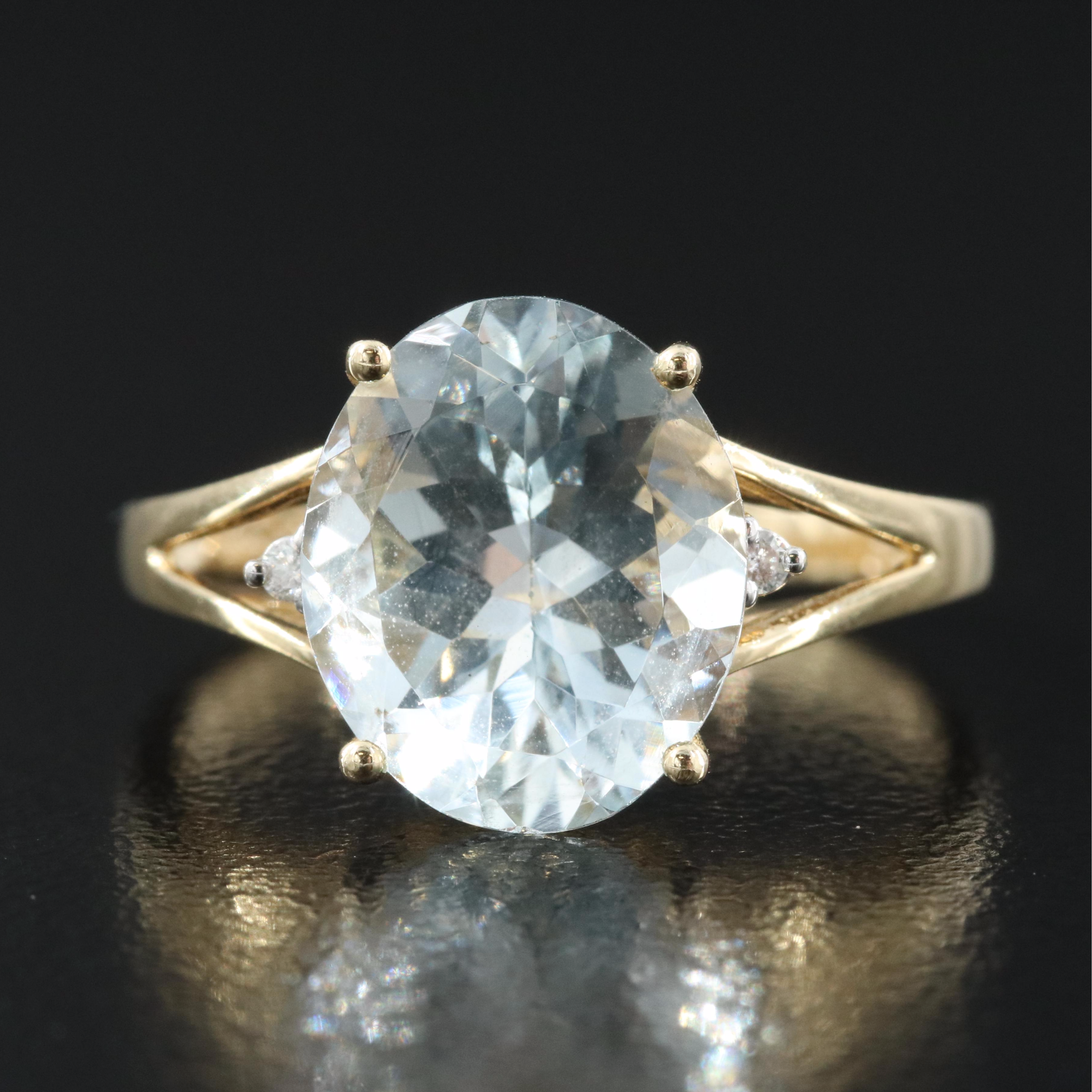 14K Aquamarine and Diamond Ring