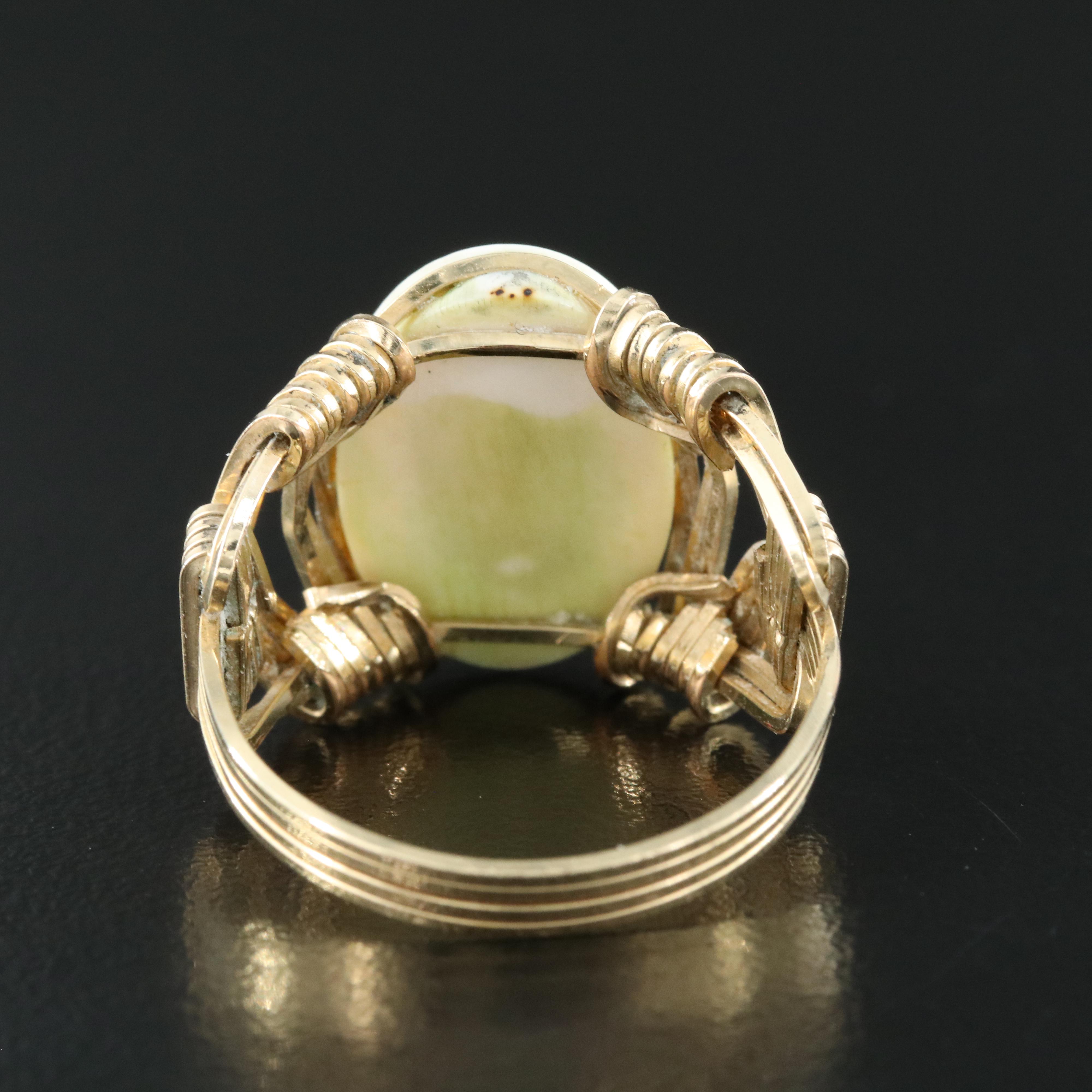 14K Gold-Filled Hand Carved Bone Scrimshaw Ring