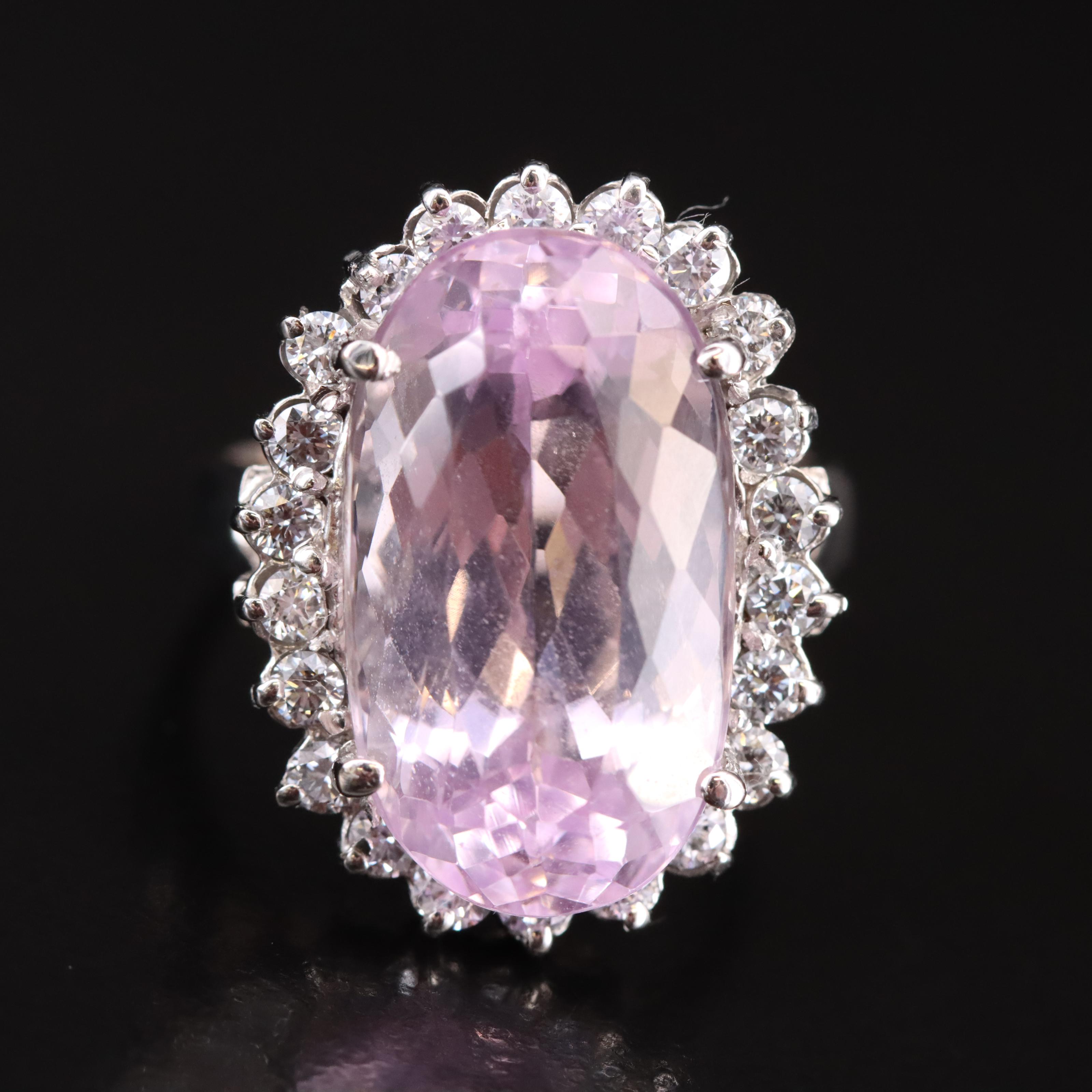 14K 12.32 CT Kunzite and Diamond Ring