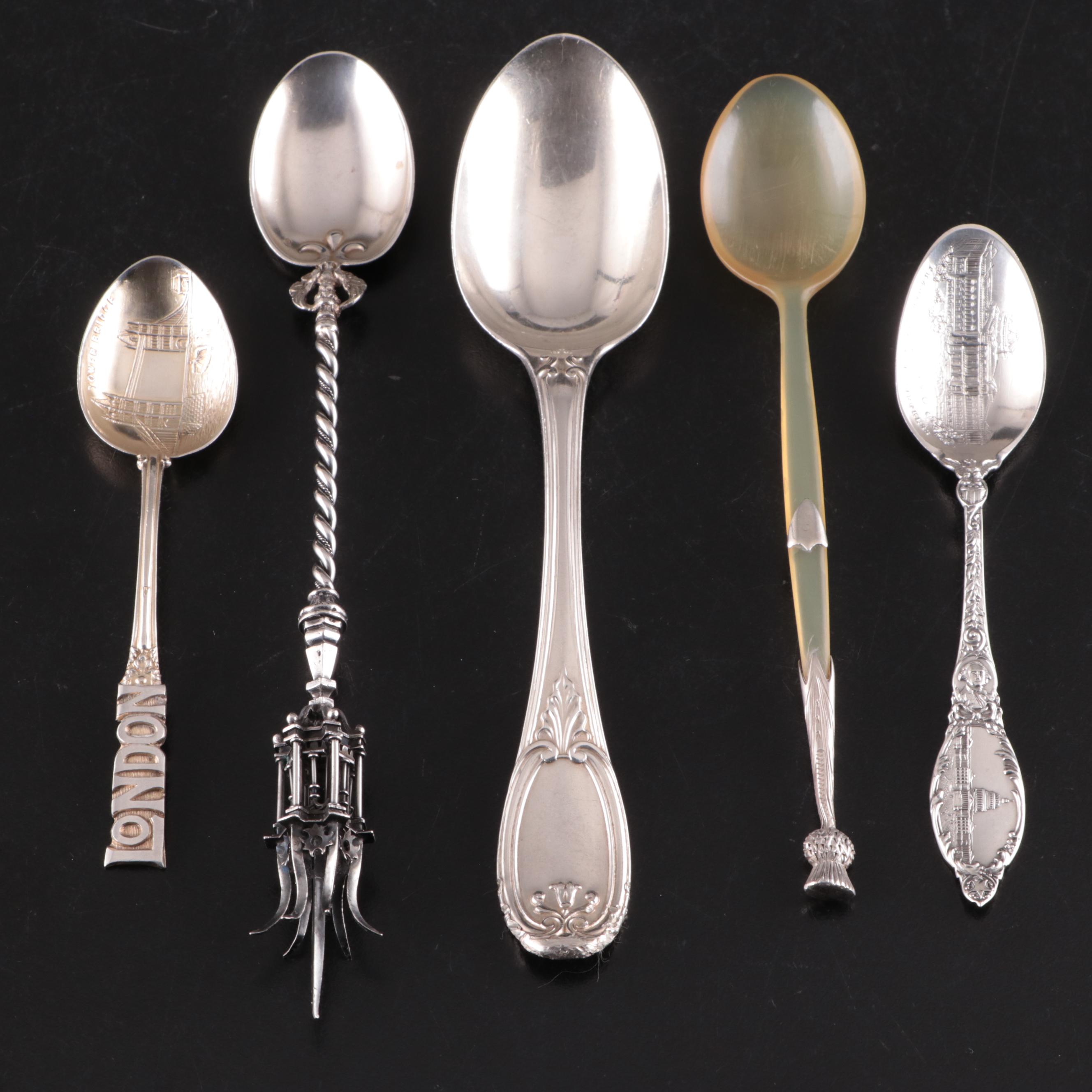 Tortoise Shell and Sterling Silver Thistle Mount Spoon and Others
