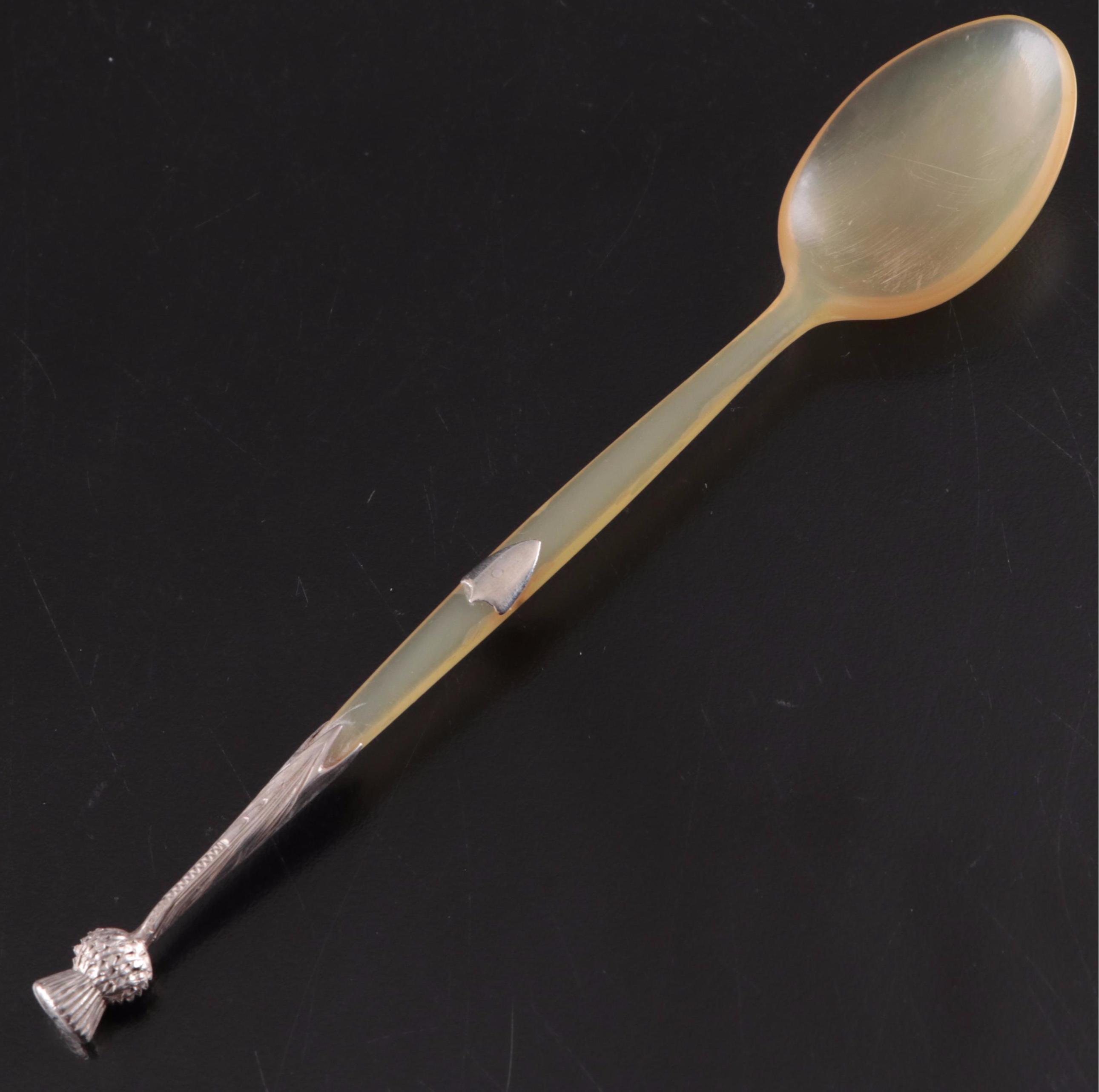Tortoise Shell and Sterling Silver Thistle Mount Spoon and Others