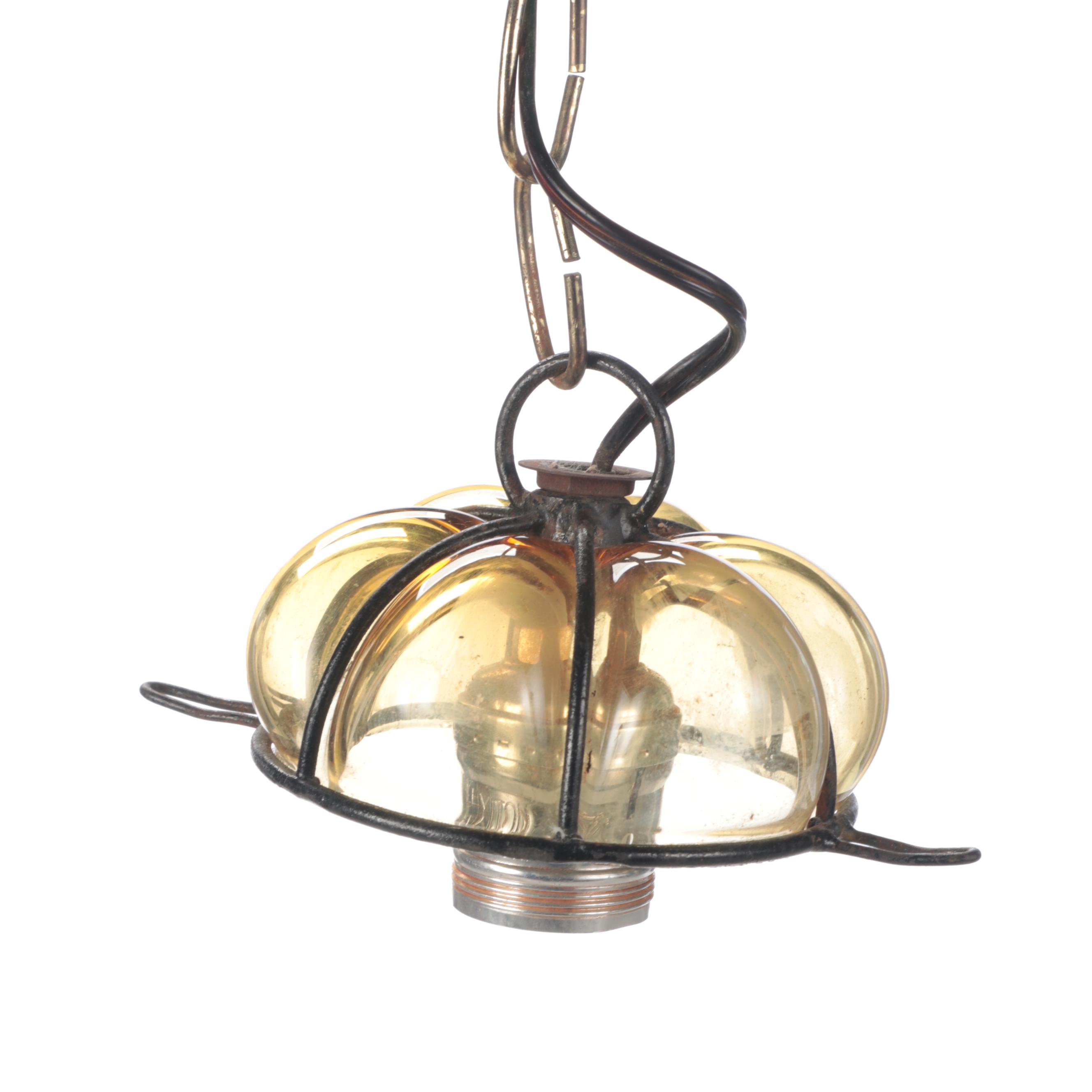 Mexican Amber Bubble Glass Cage Pendant Light, Mid to Late 20th C