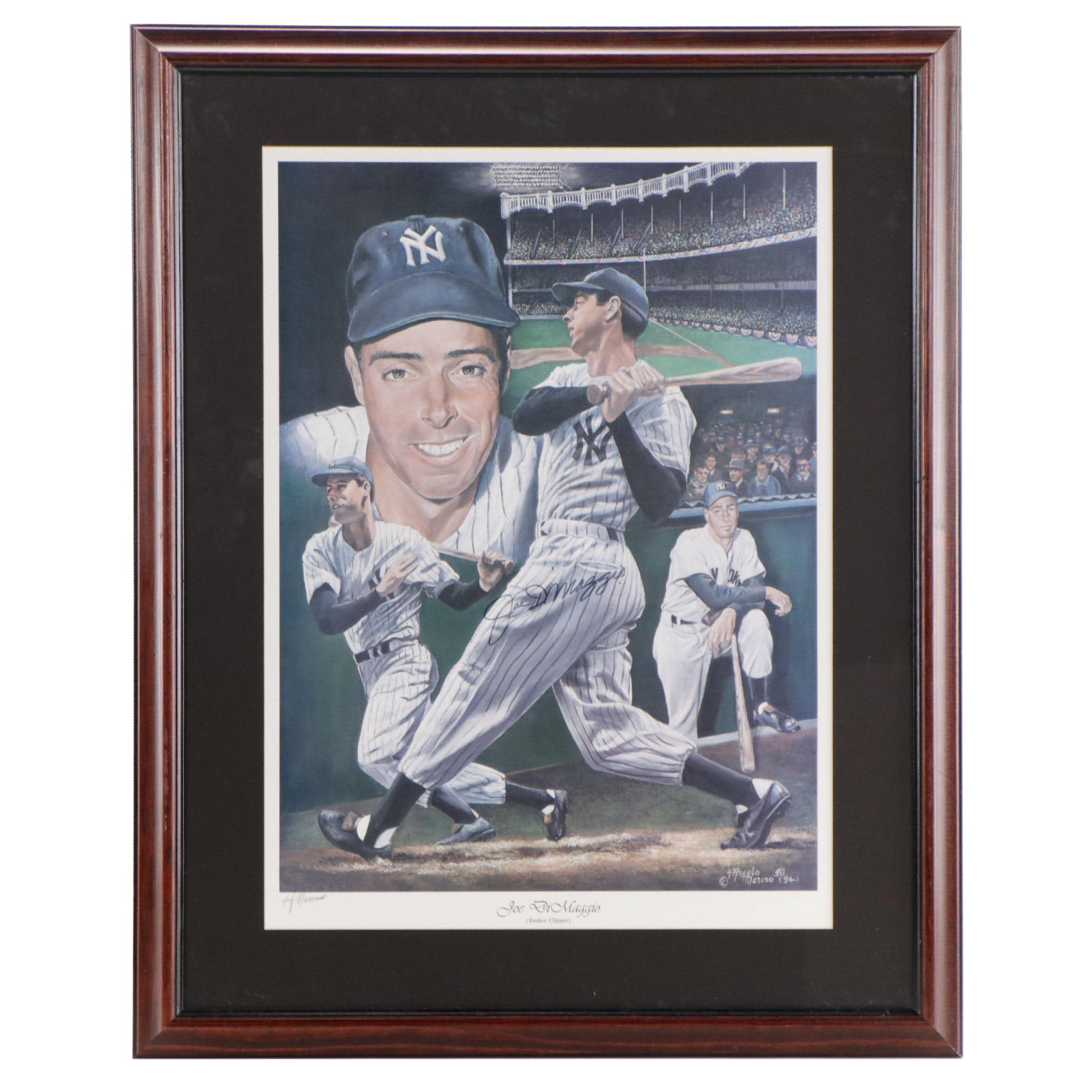 Joe DiMaggio Signed New York Yankees Print in Matted Display