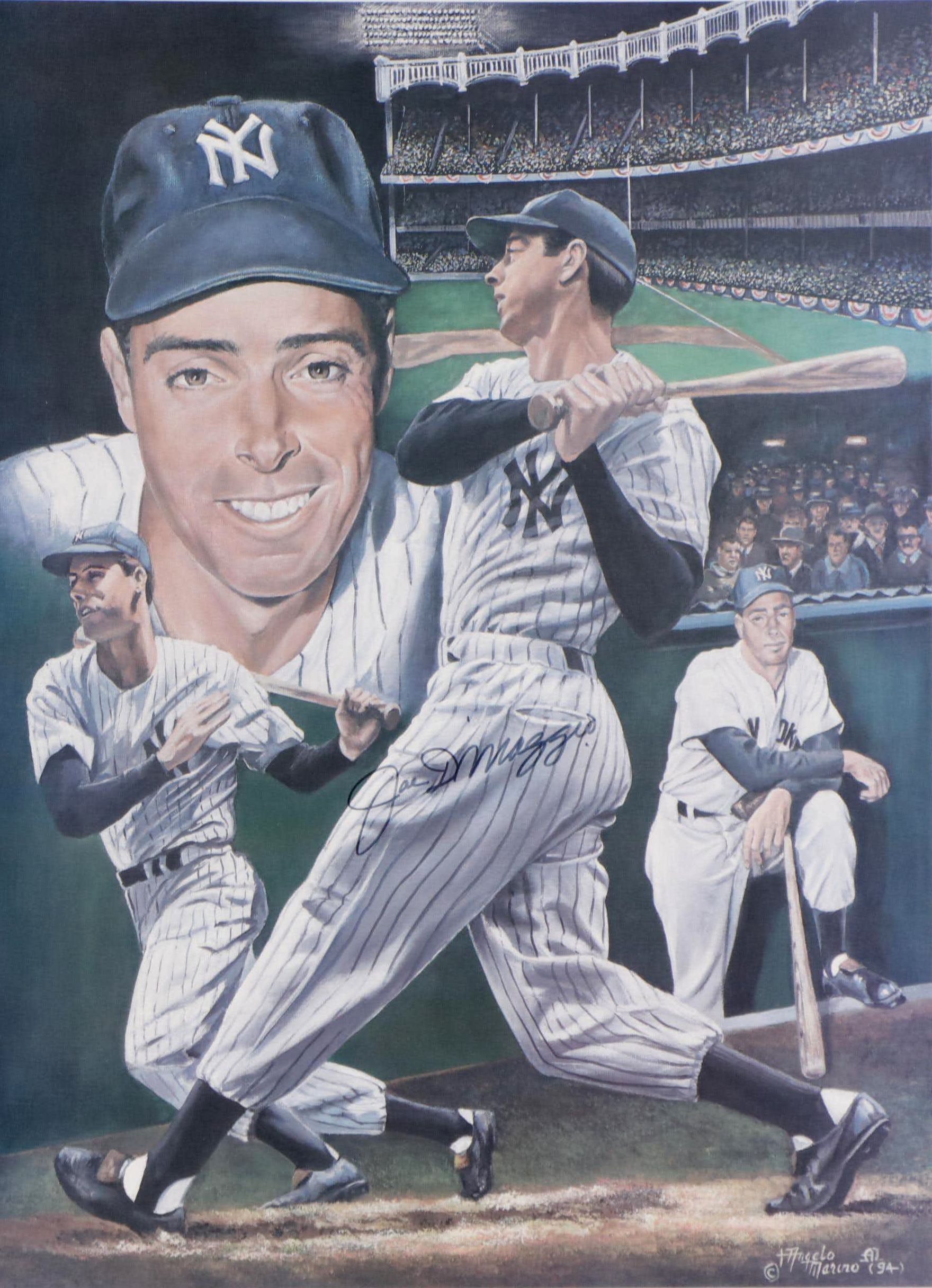 Joe DiMaggio Signed New York Yankees Print in Matted Display