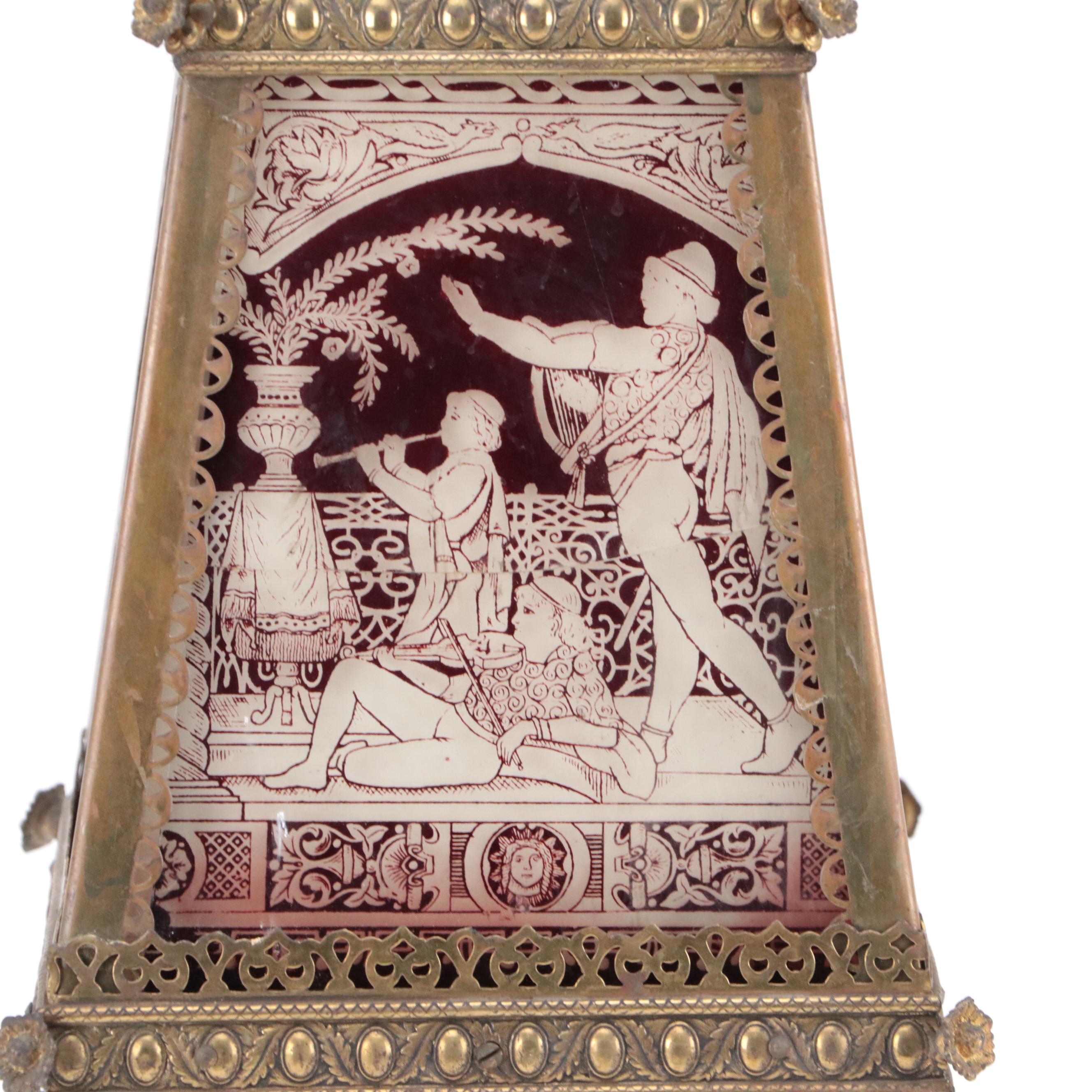 Victorian Etched Glass Panel Pendant Light, Adapted Mid-20th Century