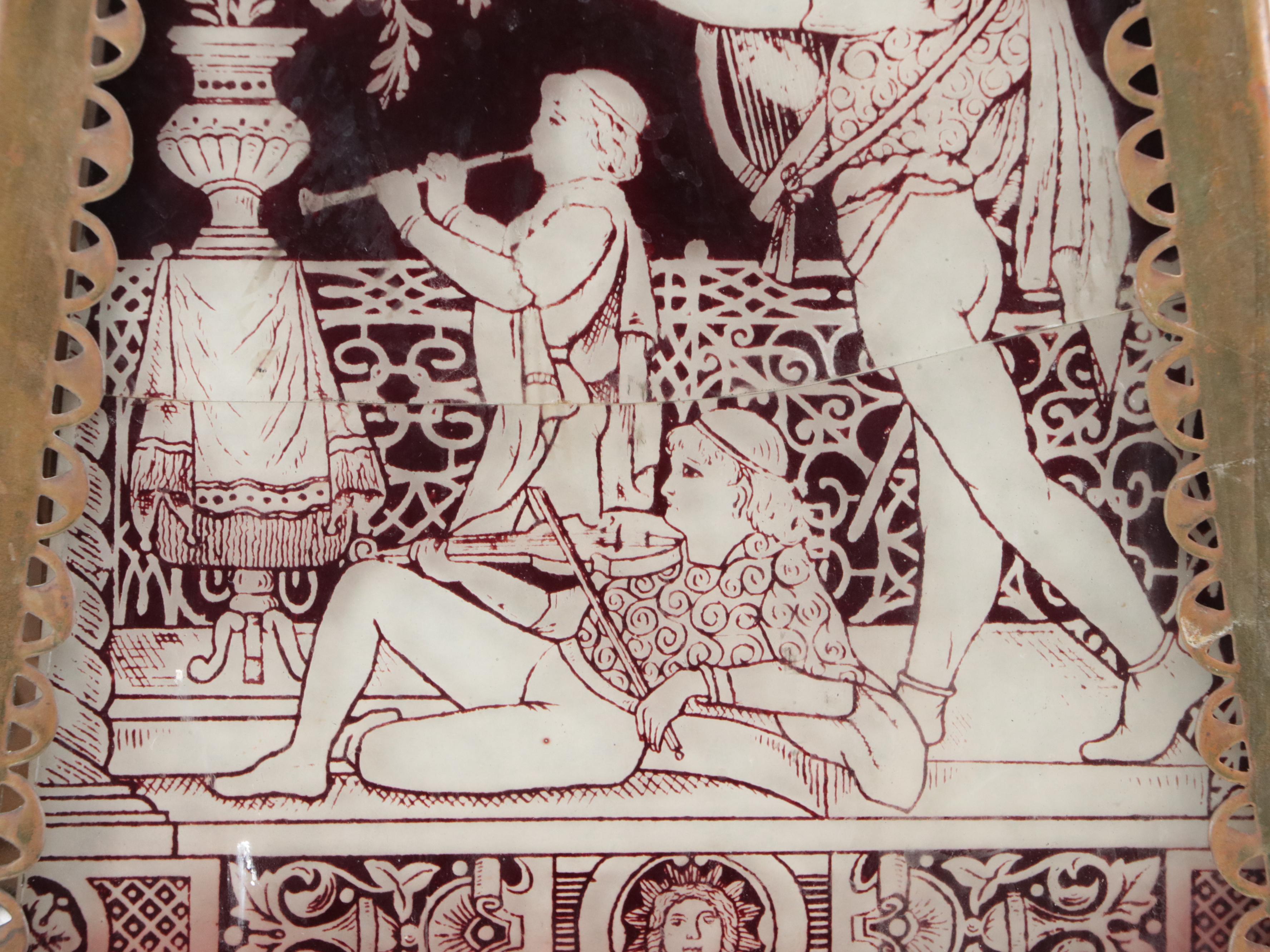 Victorian Etched Glass Panel Pendant Light, Adapted Mid-20th Century