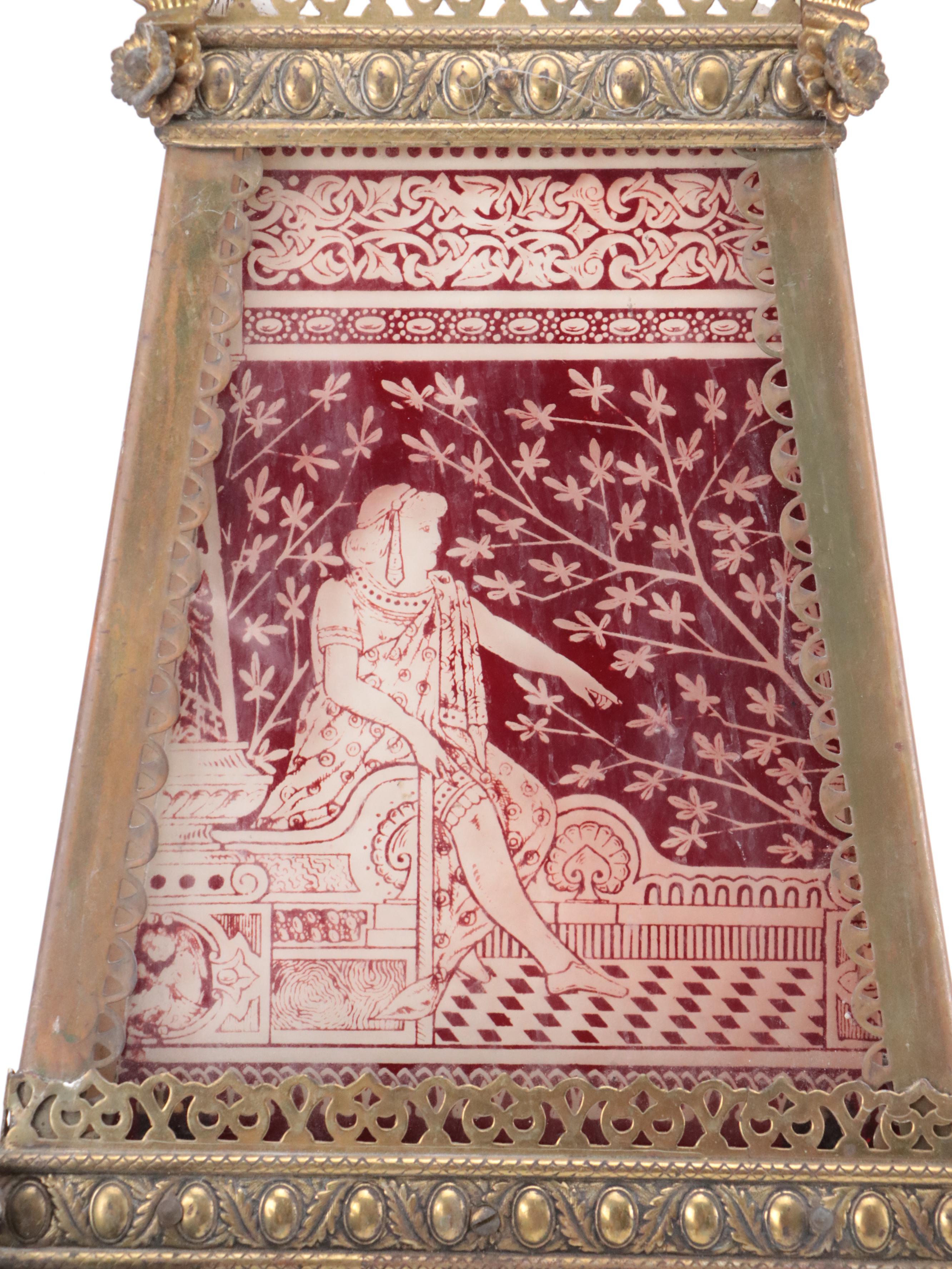 Victorian Etched Glass Panel Pendant Light, Adapted Mid-20th Century