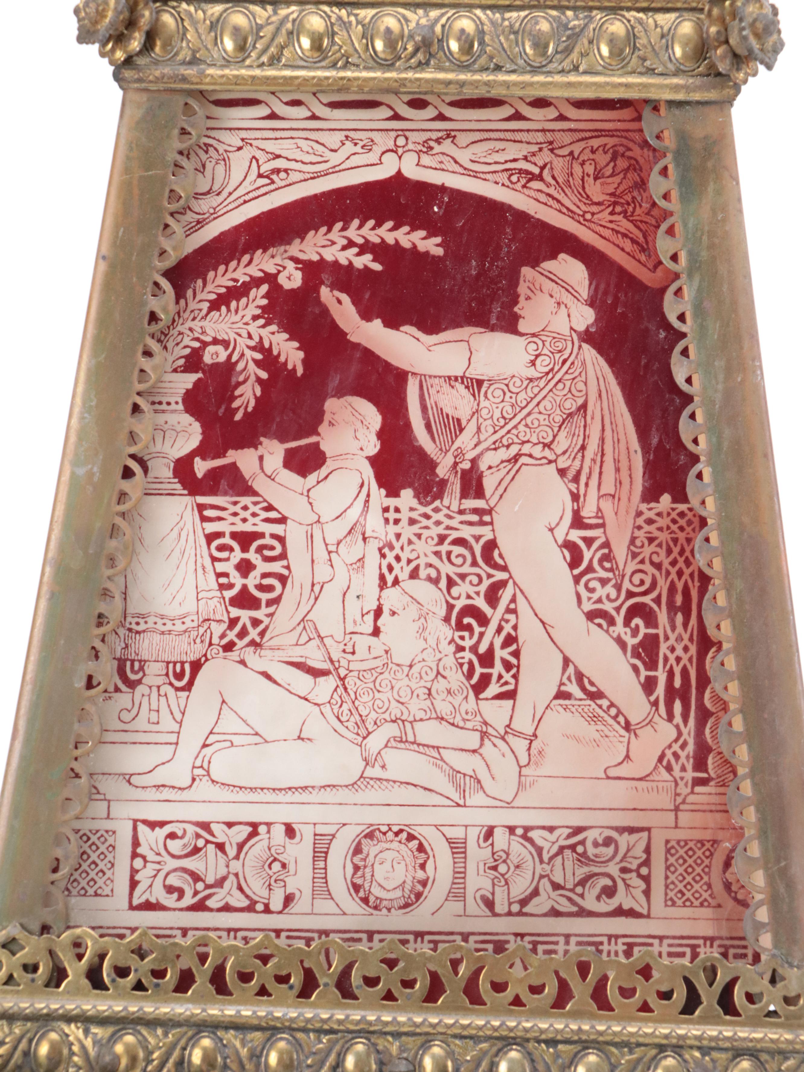 Victorian Etched Glass Panel Pendant Light, Adapted Mid-20th Century