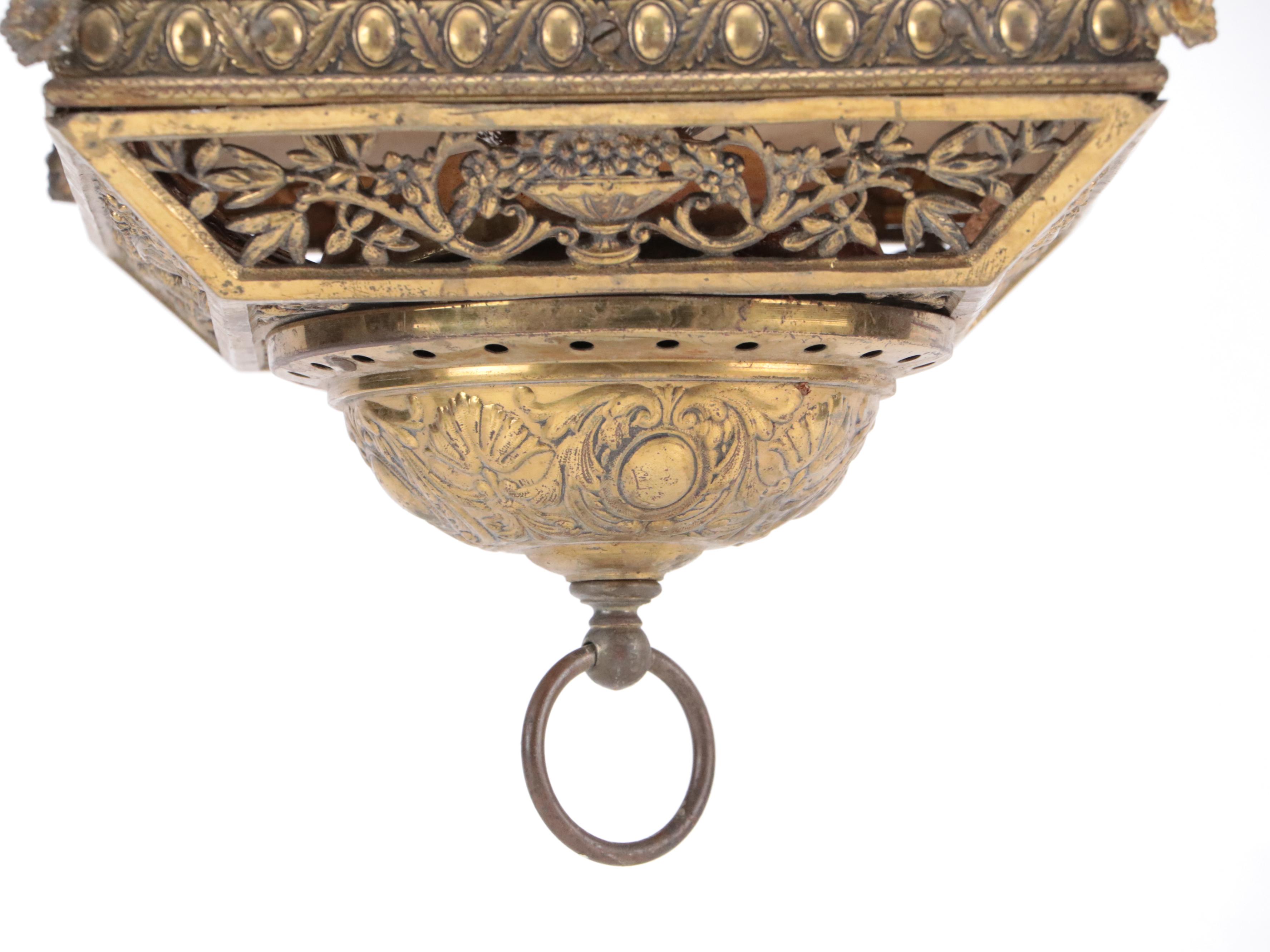 Victorian Etched Glass Panel Pendant Light, Adapted Mid-20th Century