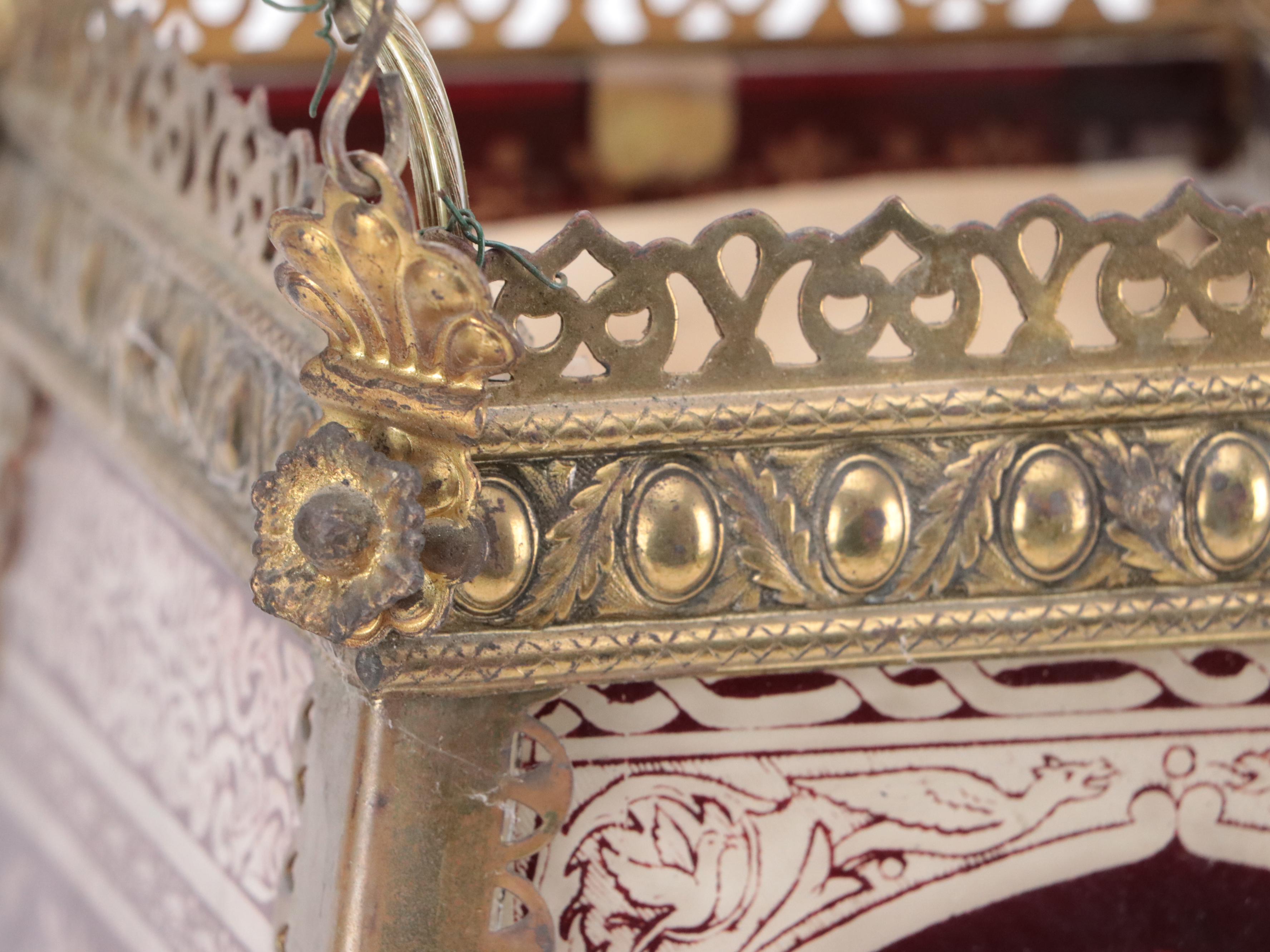 Victorian Etched Glass Panel Pendant Light, Adapted Mid-20th Century