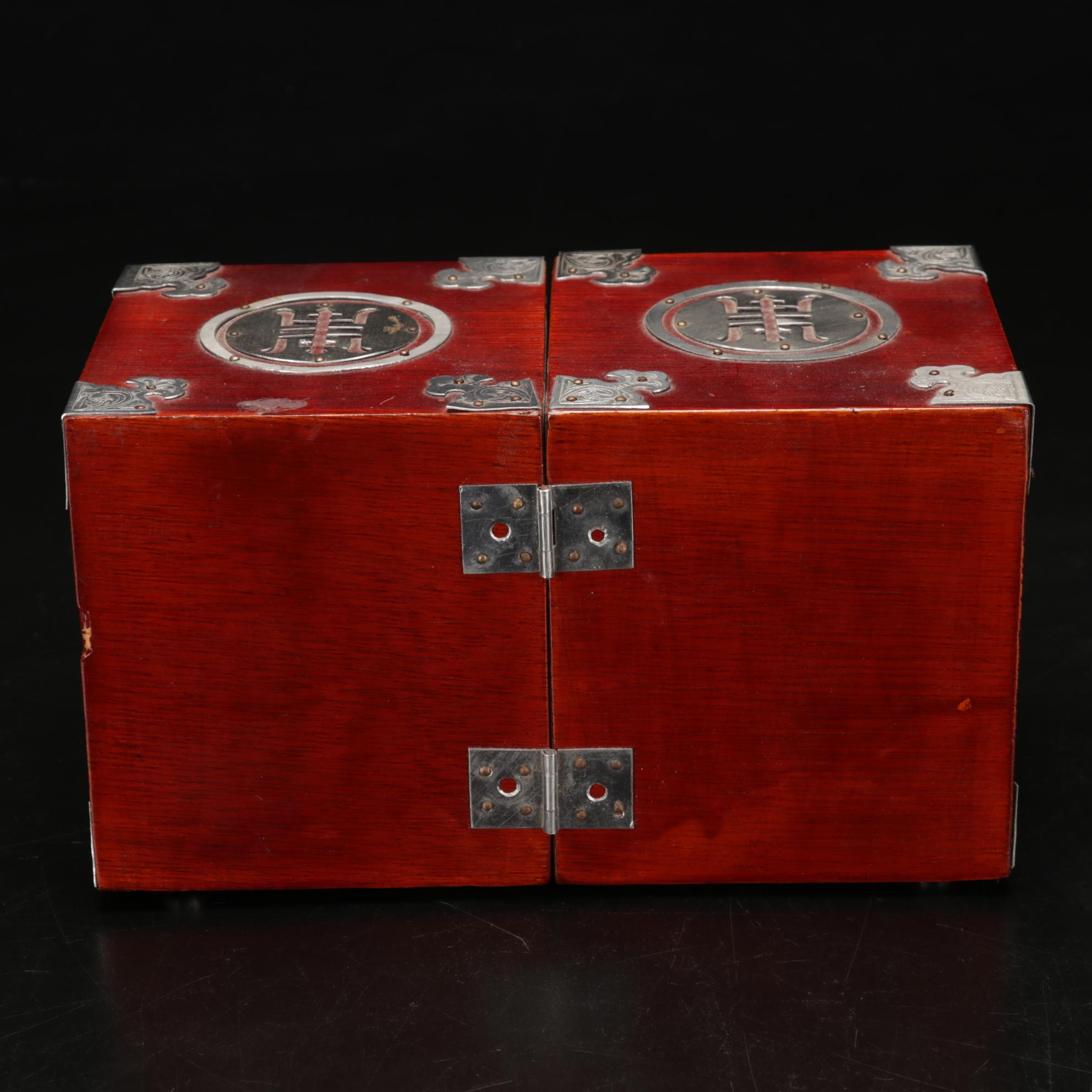 Hand Blown Mercury Glass Cranes With Enamel Eyes and Asian Jewelry Box