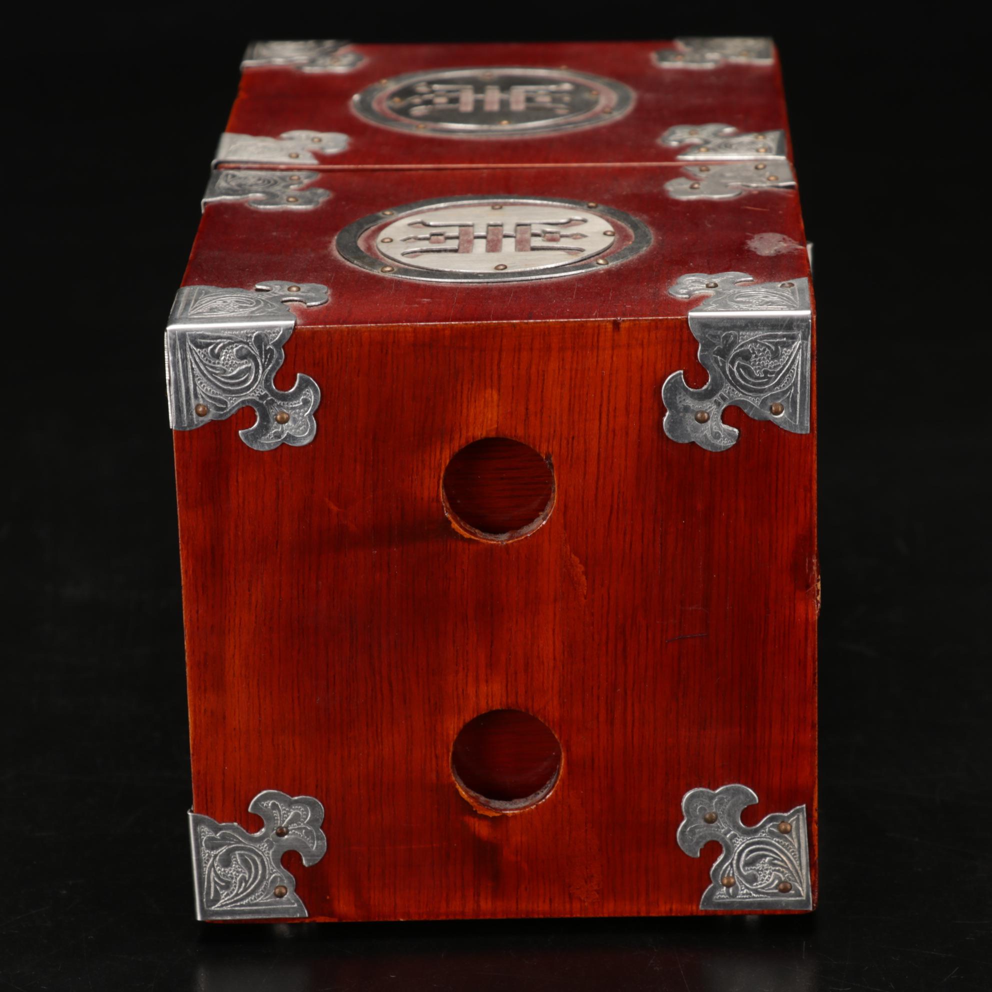 Hand Blown Mercury Glass Cranes With Enamel Eyes and Asian Jewelry Box