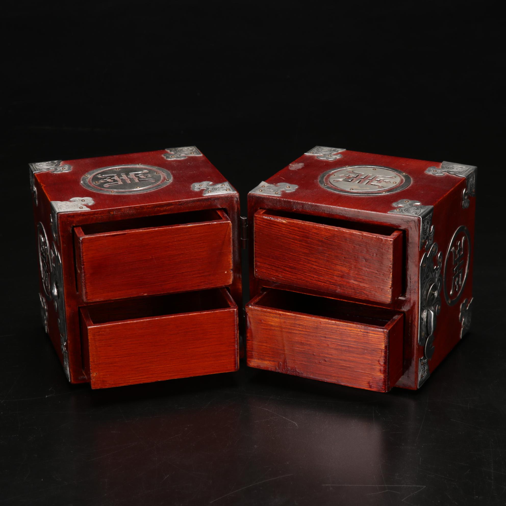 Hand Blown Mercury Glass Cranes With Enamel Eyes and Asian Jewelry Box