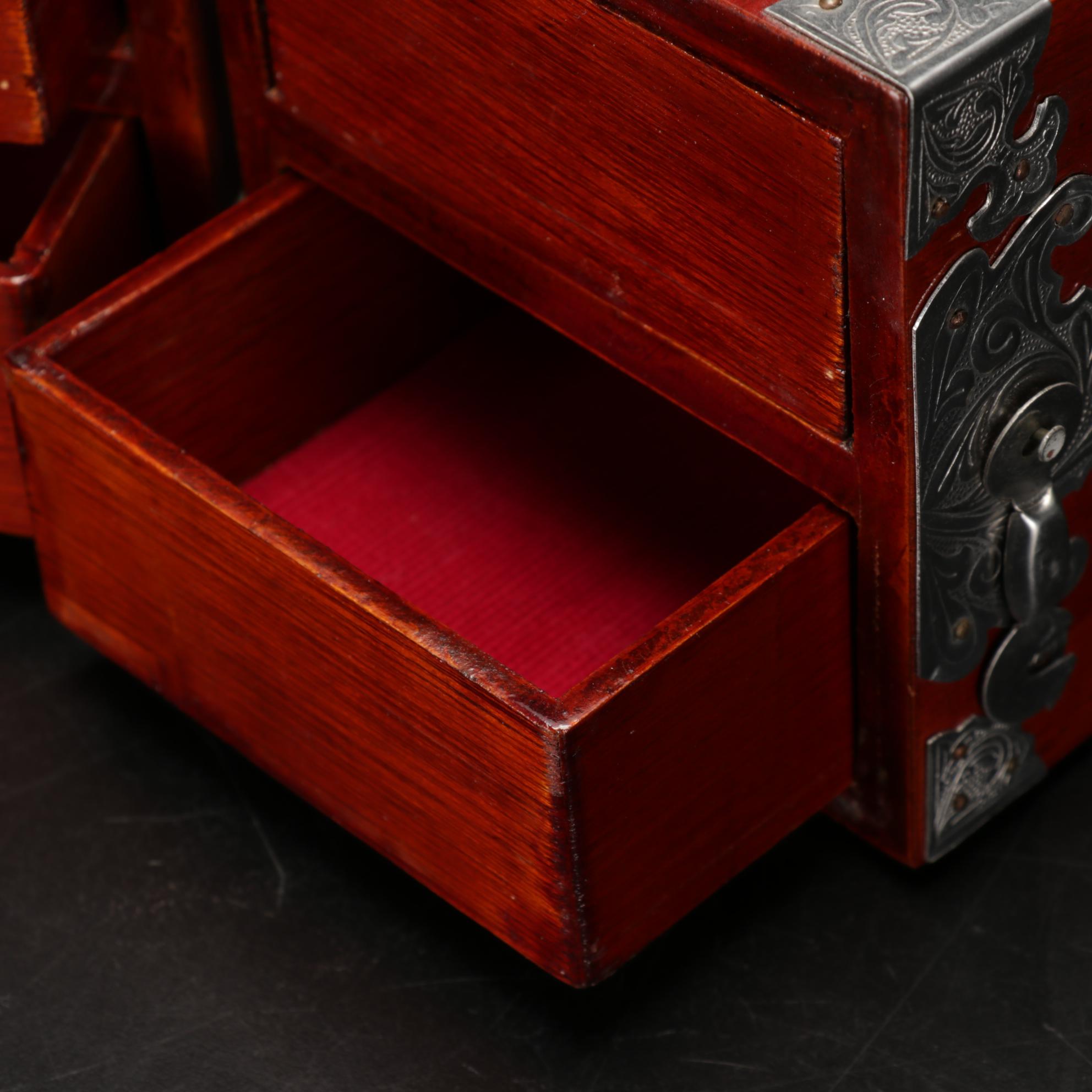 Hand Blown Mercury Glass Cranes With Enamel Eyes and Asian Jewelry Box