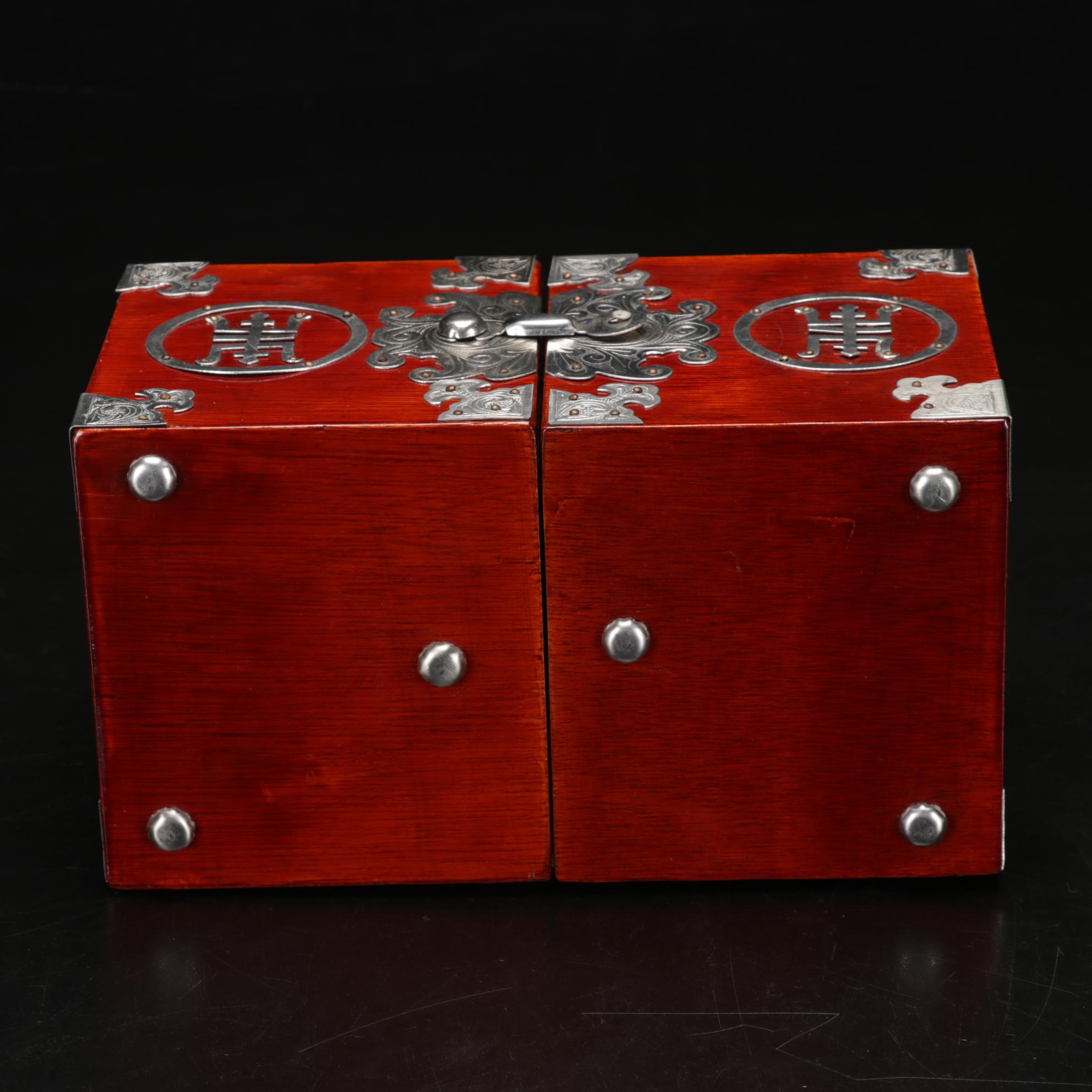 Hand Blown Mercury Glass Cranes With Enamel Eyes and Asian Jewelry Box