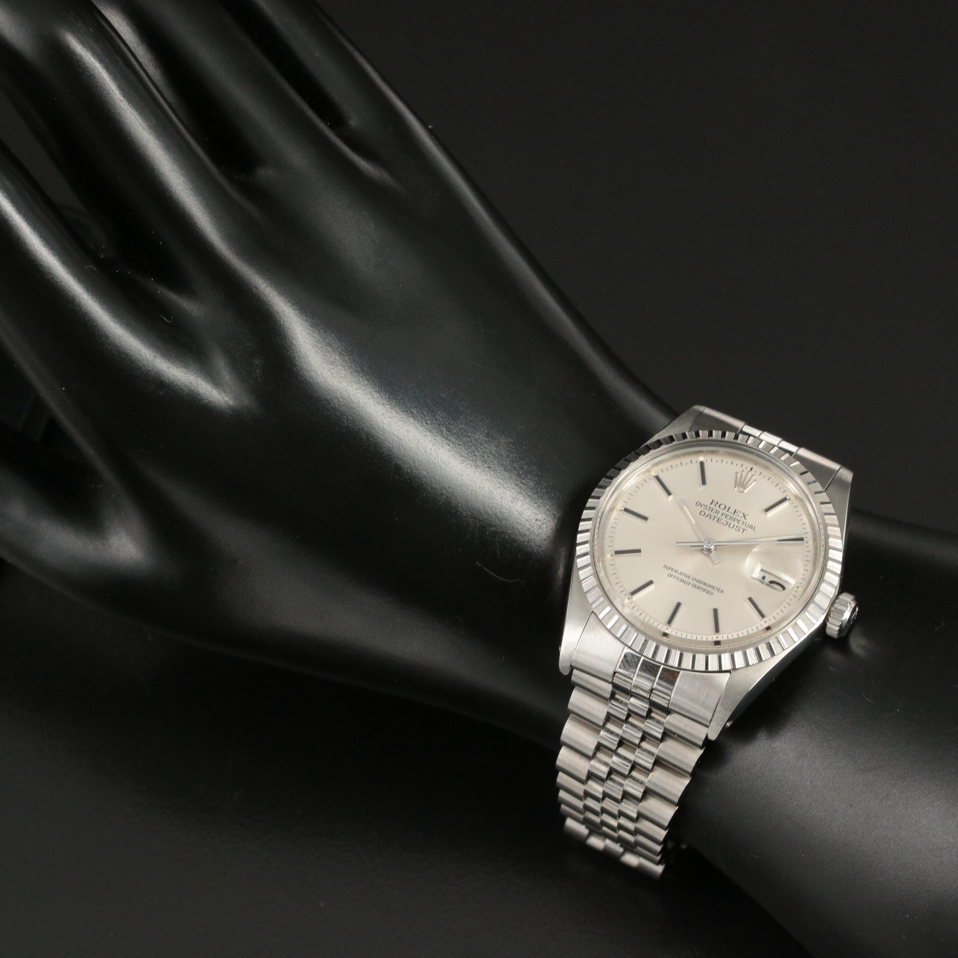 1973 Rolex Datejust Engine-Turned Bezel, Pie Pan Dial Watch