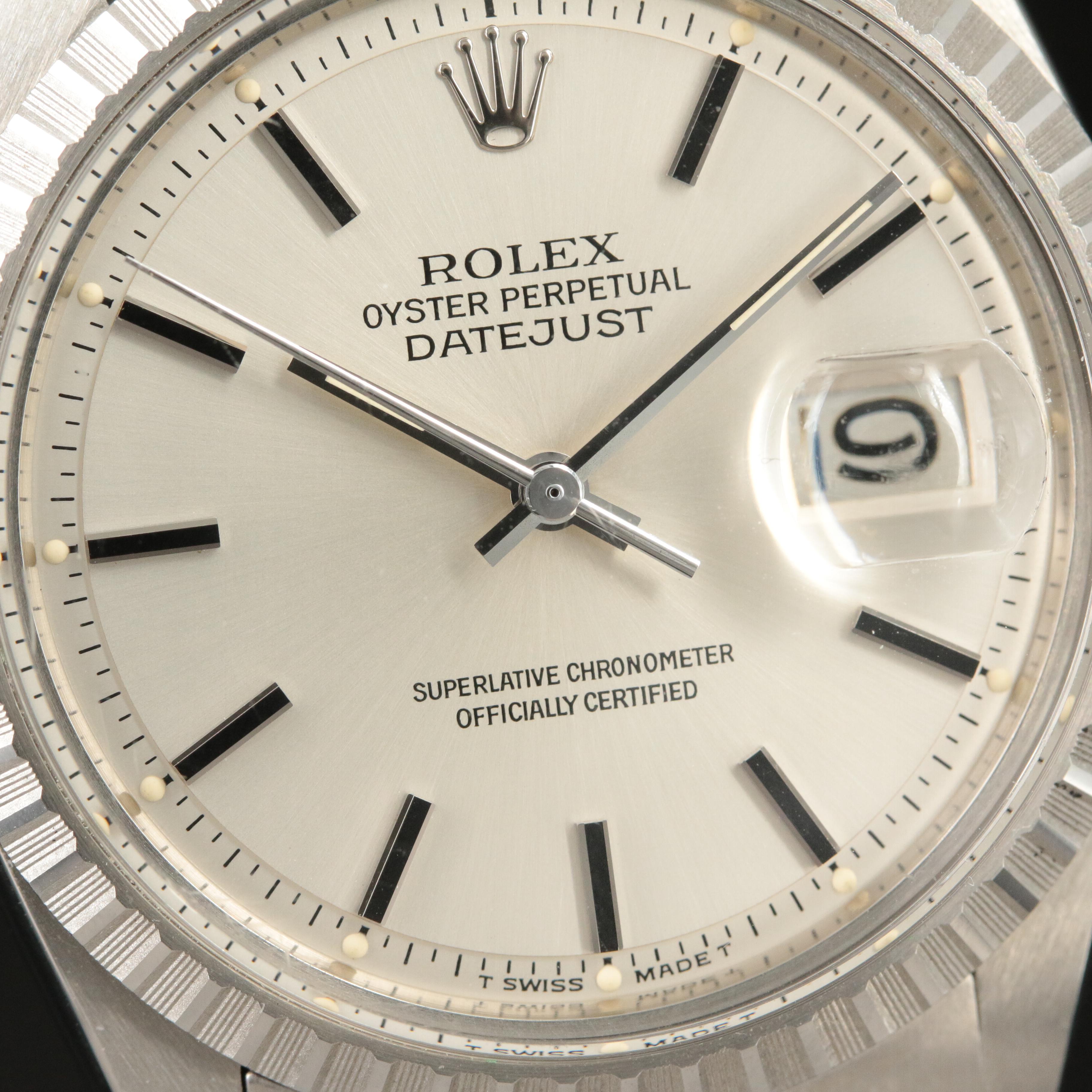 1973 Rolex Datejust Engine-Turned Bezel, Pie Pan Dial Watch