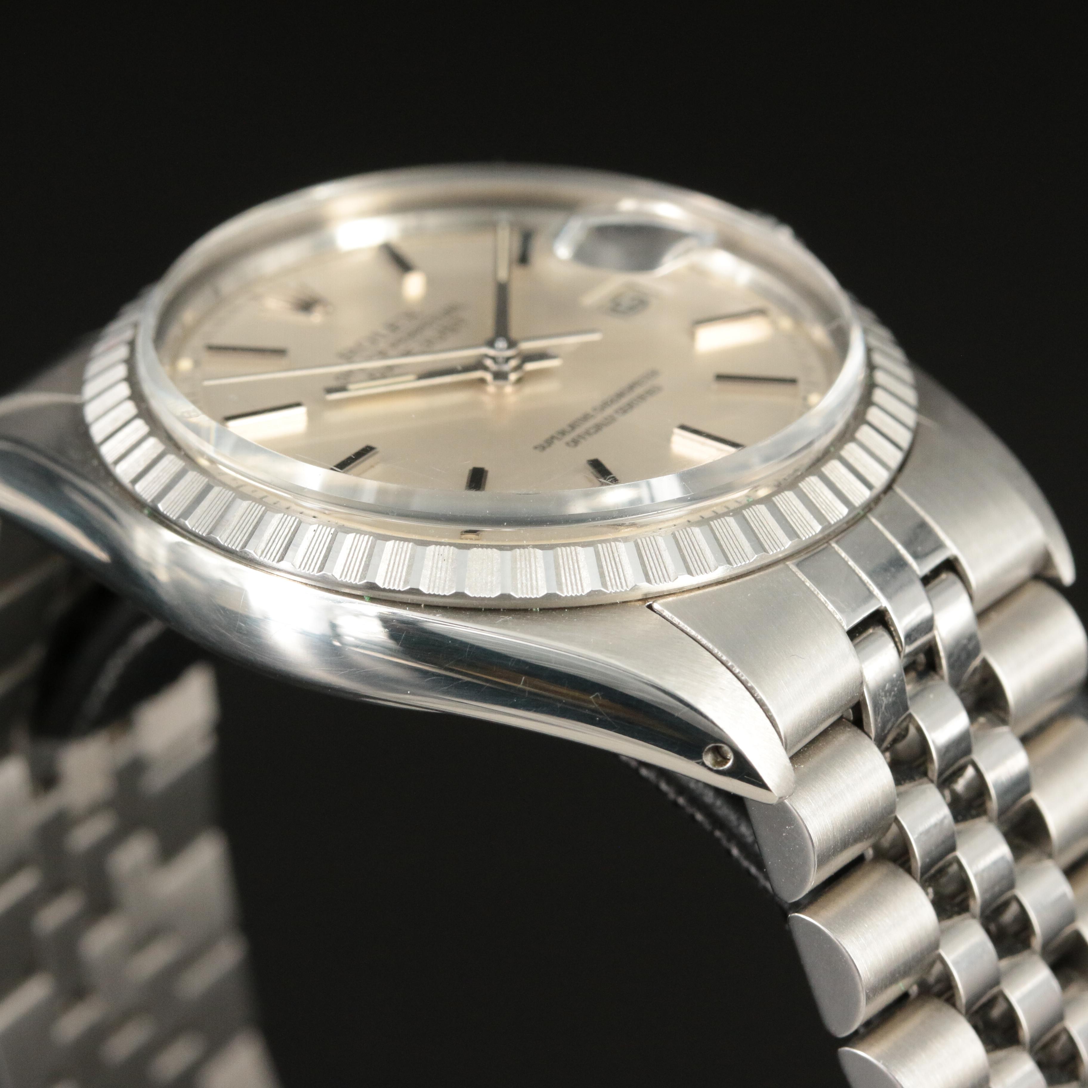 1973 Rolex Datejust Engine-Turned Bezel, Pie Pan Dial Watch